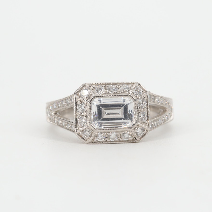 Platinum, Cubic Zirconia and Diamond Ring