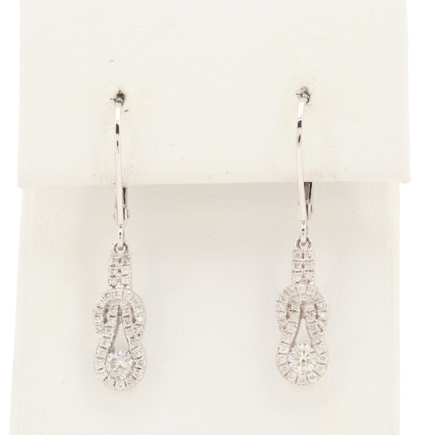 10K White Gold Diamond Infinity Knot Dangle Earrings