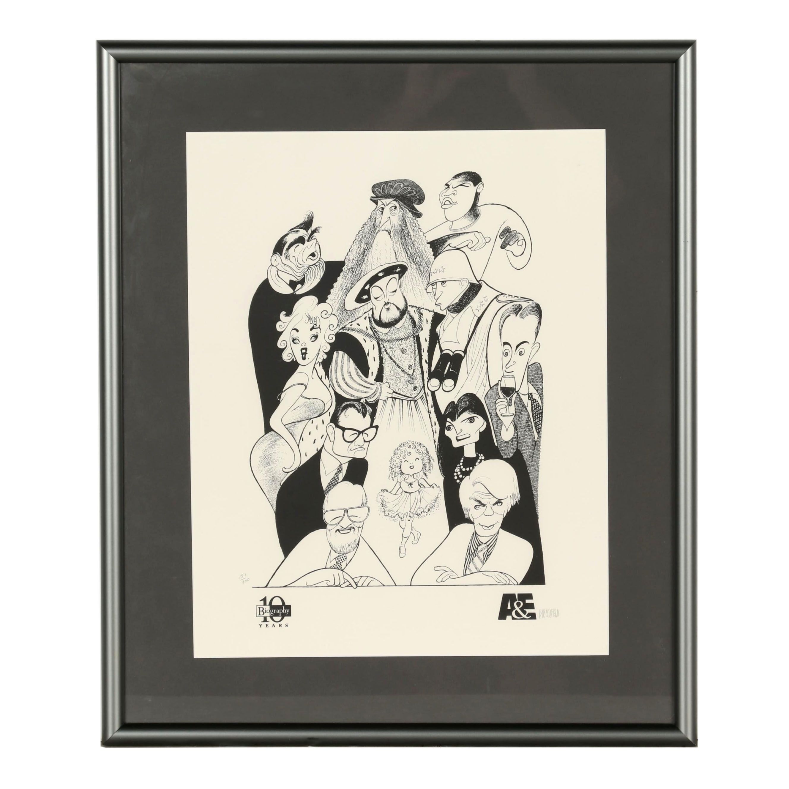 Albert "Al" Hirschfeld Caricature Lithograph "A&E Biography 10th Anniversary"