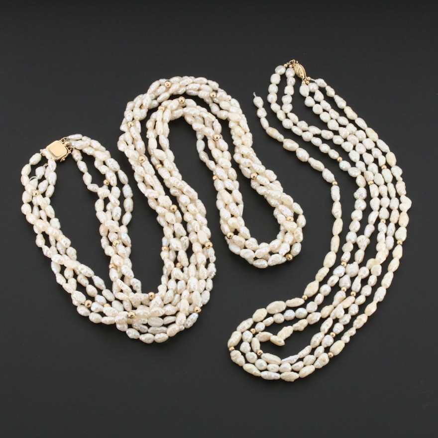 14K Yellow Gold Cultured Pearl Multi-Strand Necklaces