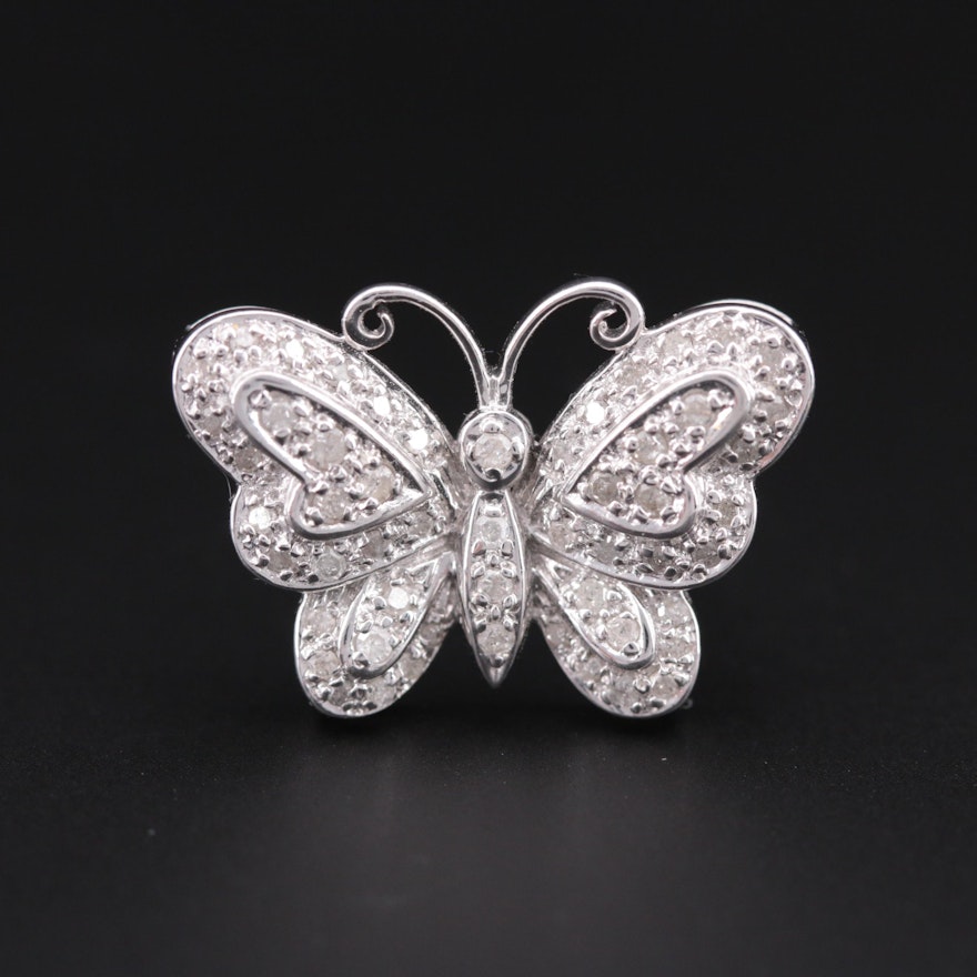 10K White Gold Diamond Butterfly Brooch