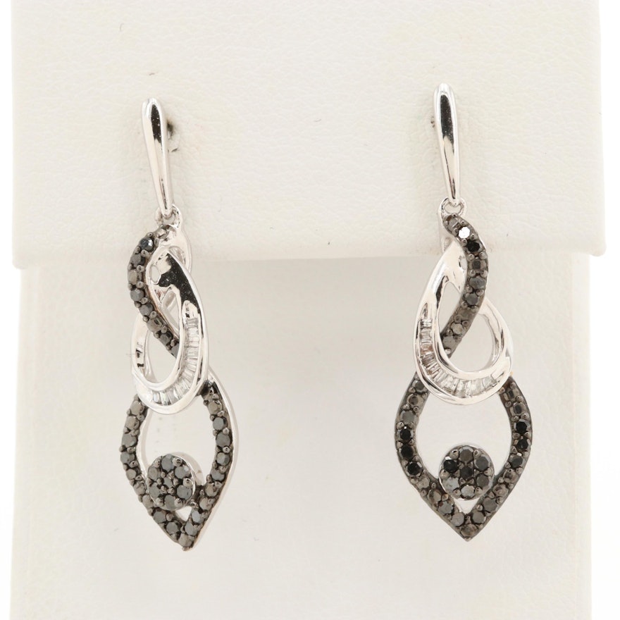 10K White Gold Diamond Dangle Earrings