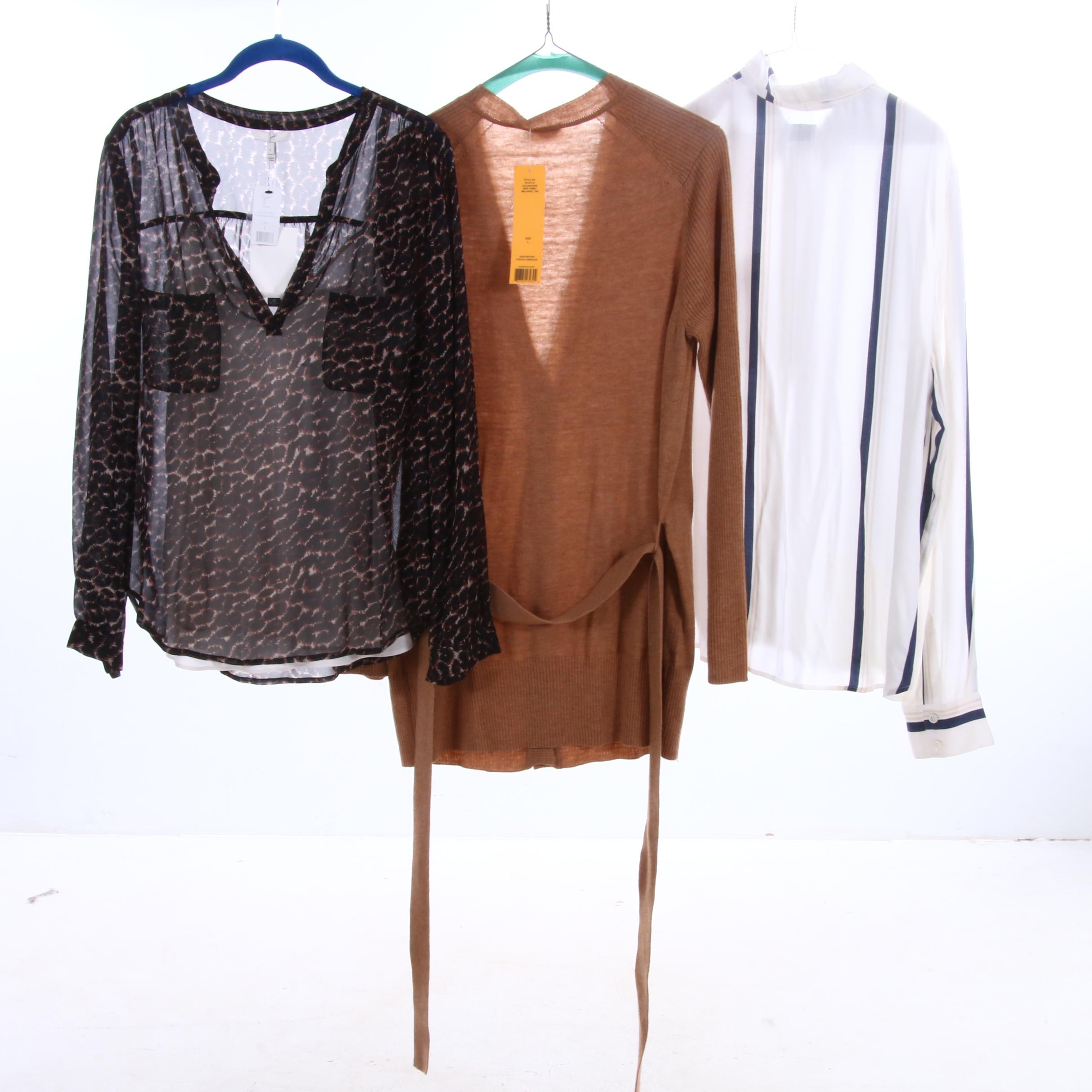 Tory Burch Portia Cardigan, Joie Silk Blouse and Frame Button-Down Shirt