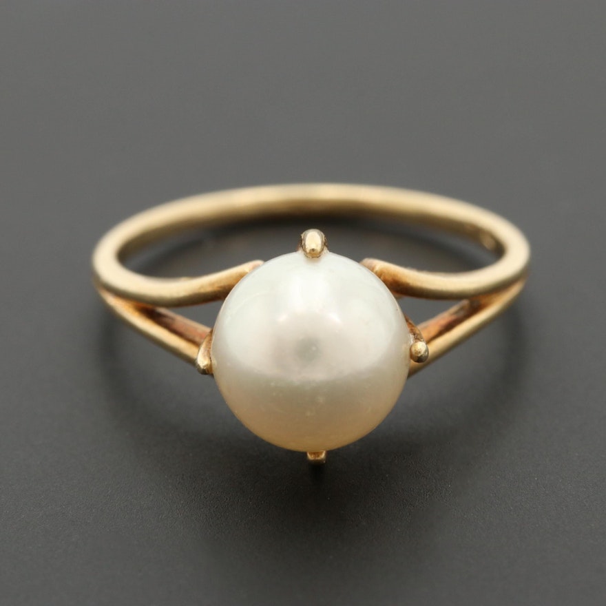 Vintage Mikimoto 14K Yellow Gold Cultured Pearl Ring