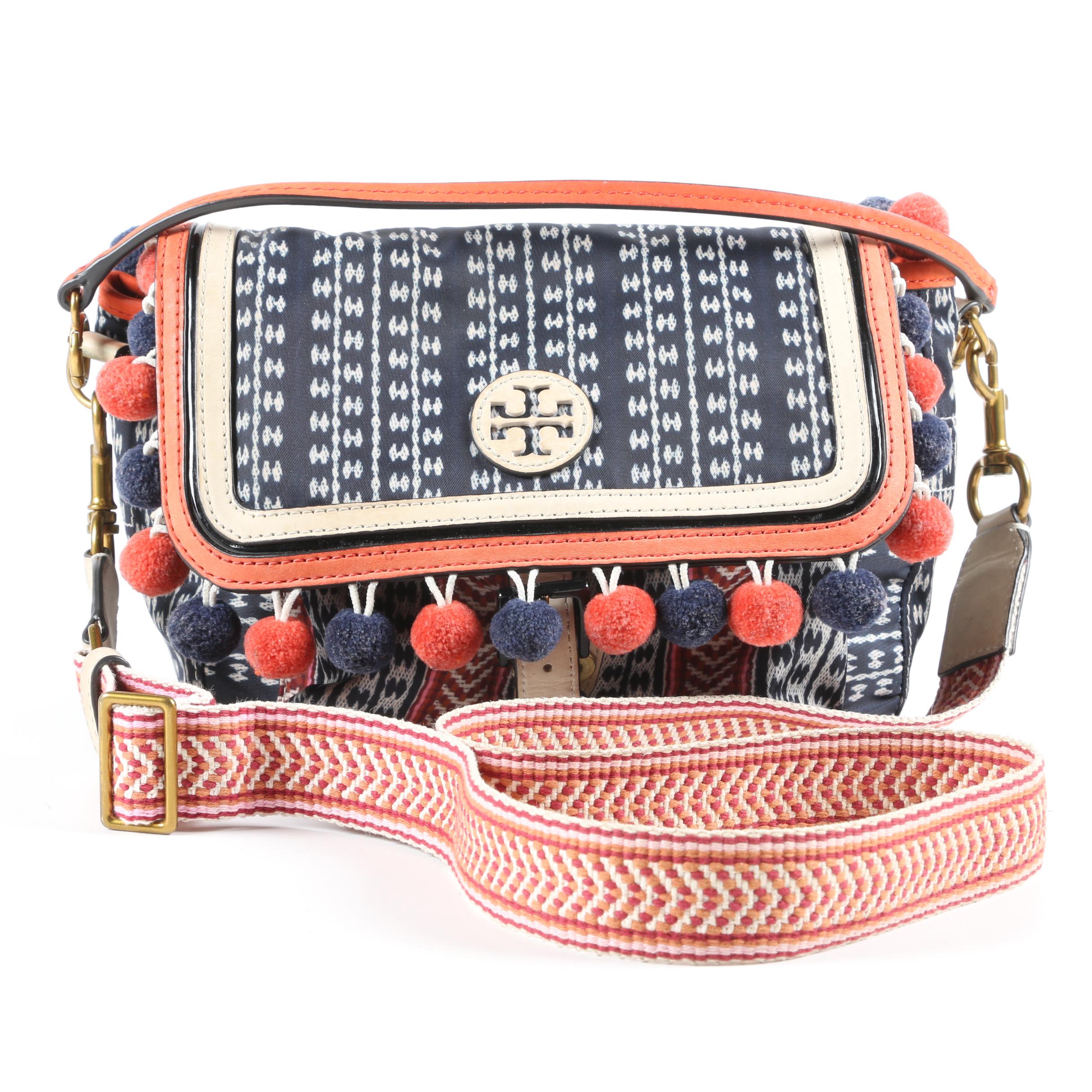 Tory Burch Scout 2 in 1 Bag in Nylon and Leather with Pom Poms