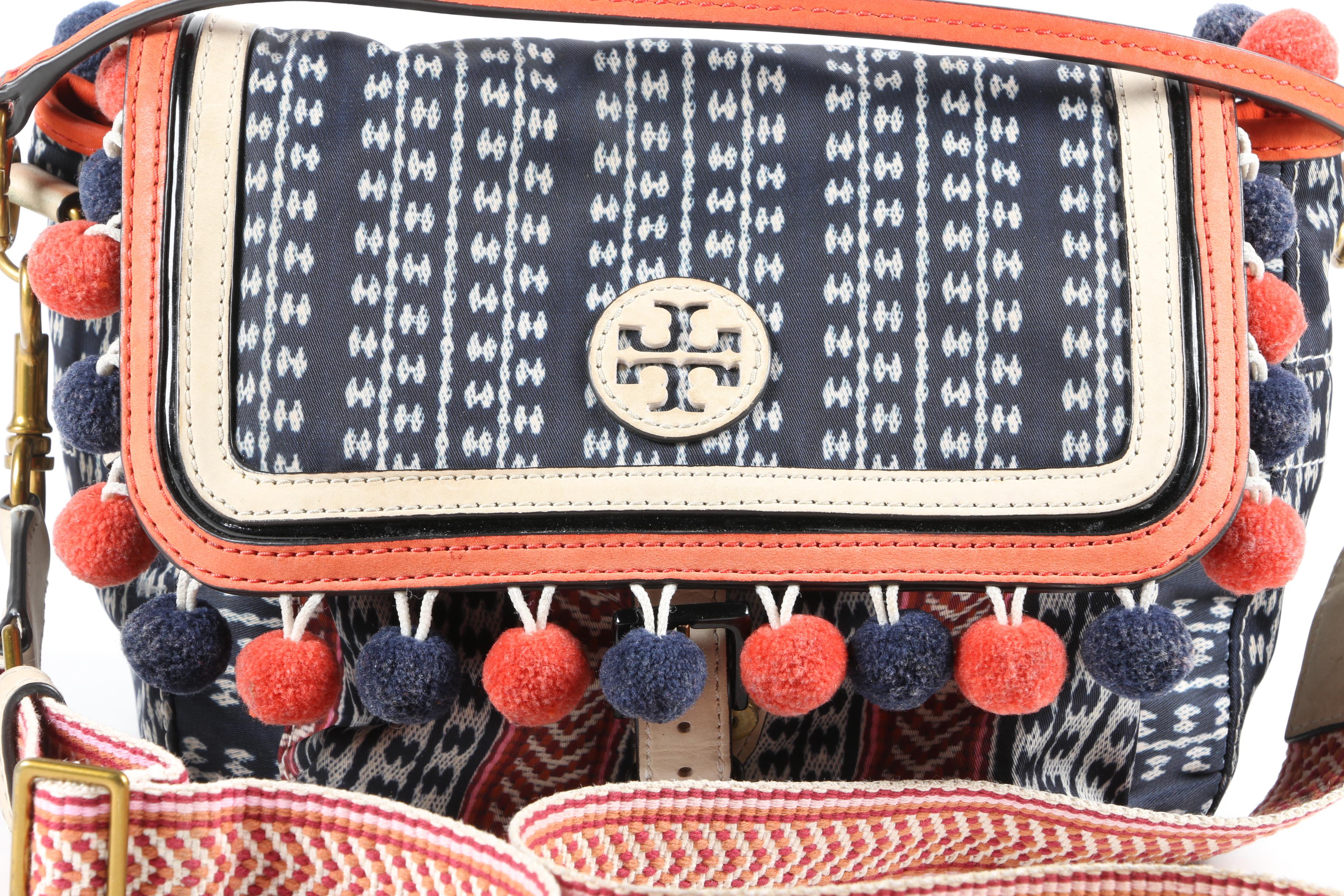 Tory Burch Scout 2 in 1 Bag in Nylon and Leather with Pom Poms
