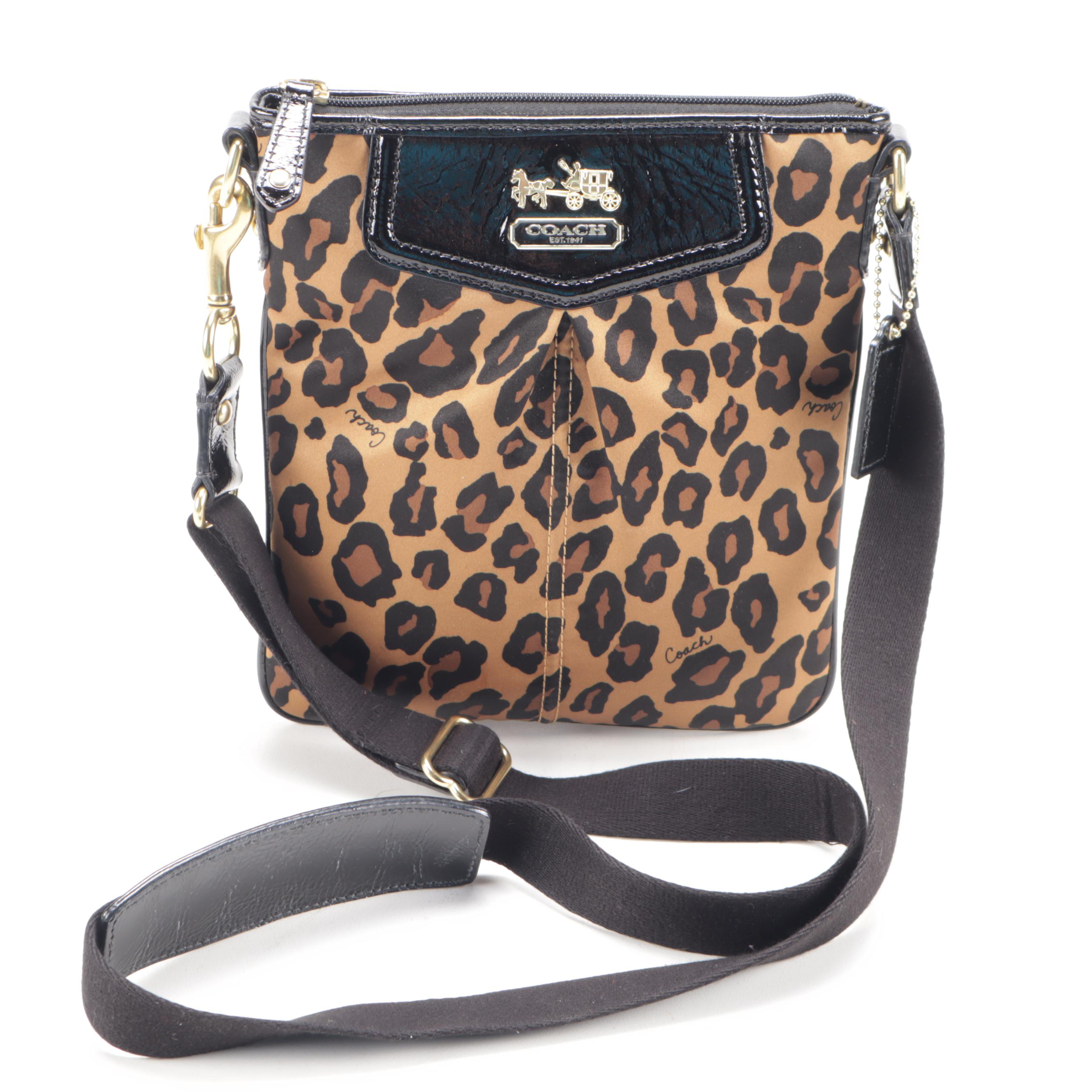 Coach Leopard Print Satin and Patent Leather Crossbody Bag