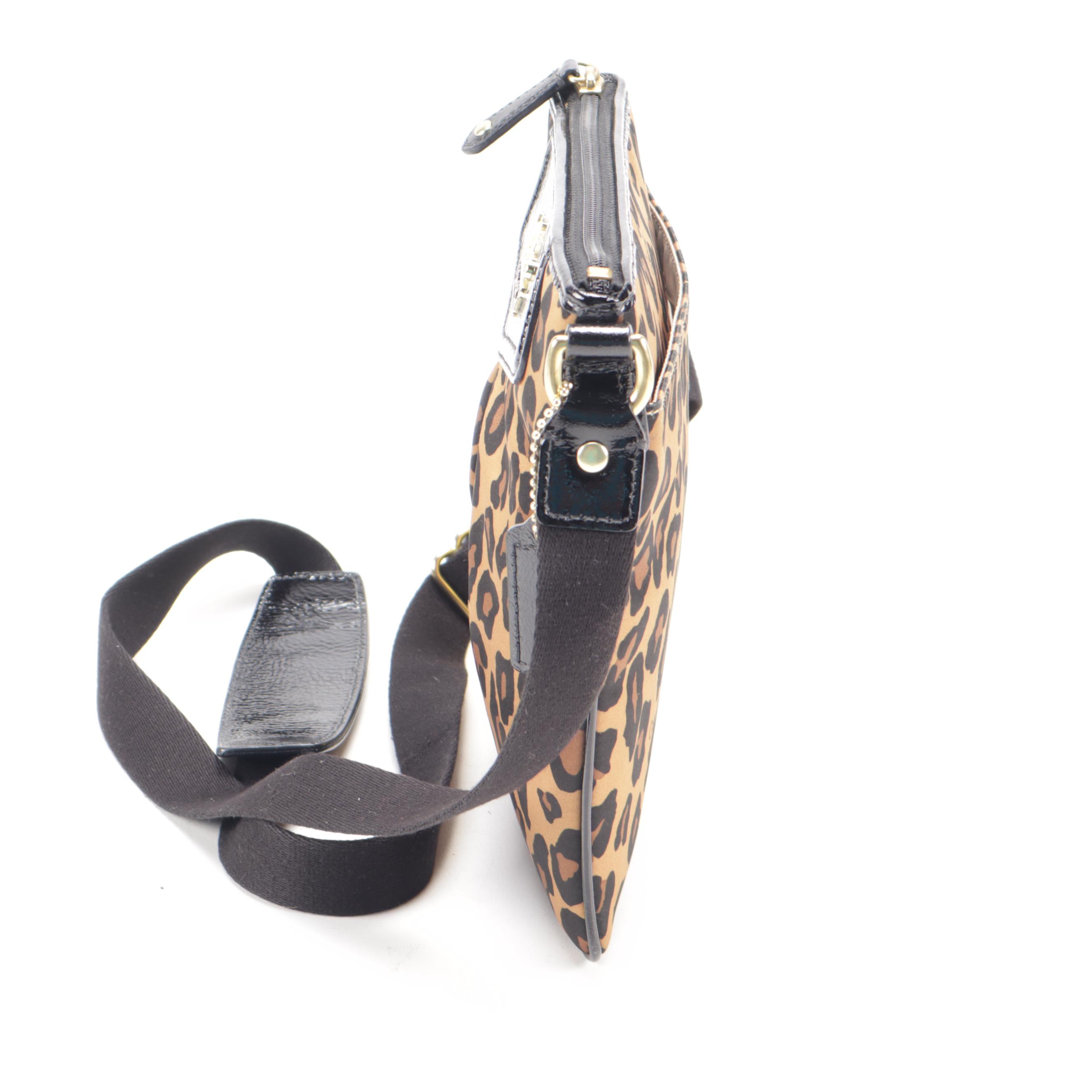 Coach Leopard Print Satin and Patent Leather Crossbody Bag