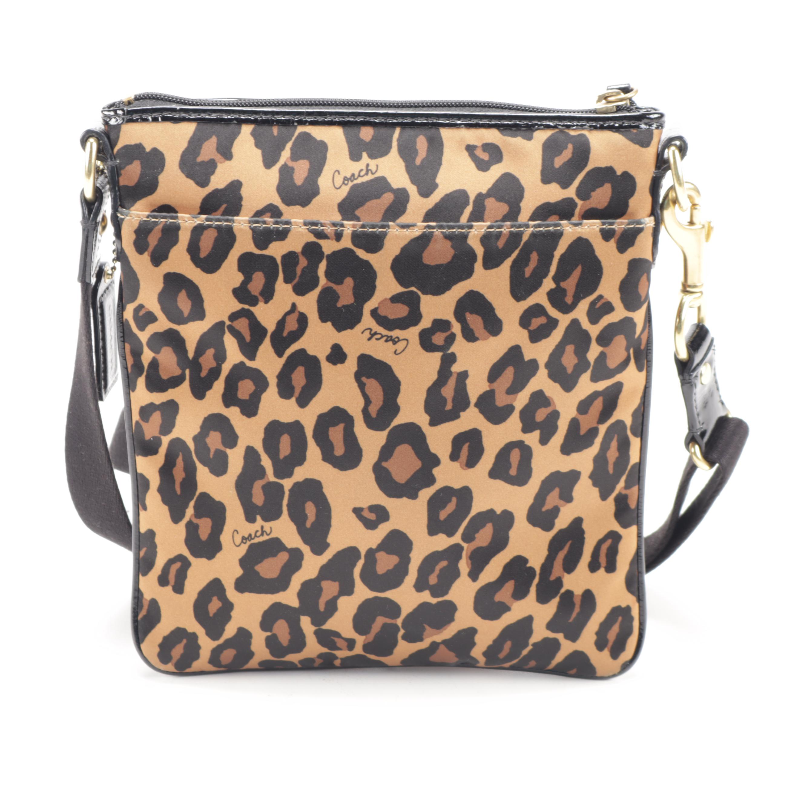Coach Leopard Print Satin and Patent Leather Crossbody Bag