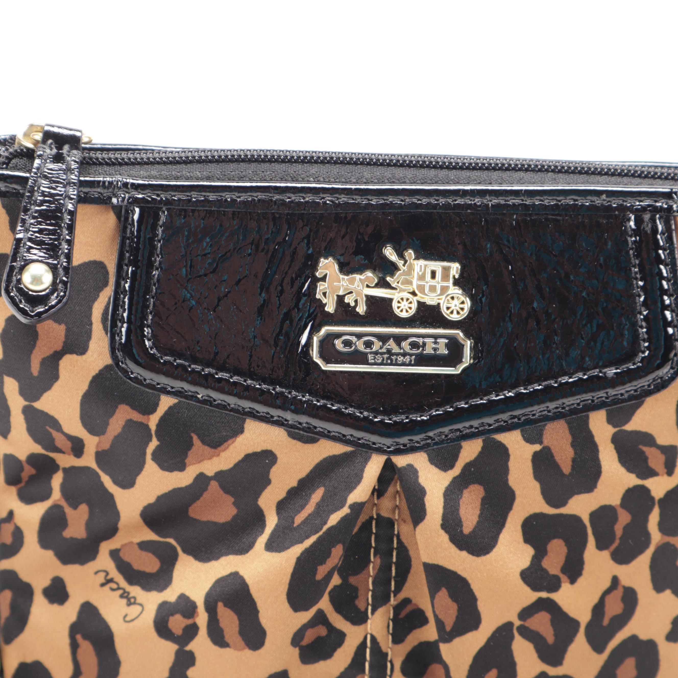 Coach Leopard Print Satin and Patent Leather Crossbody Bag