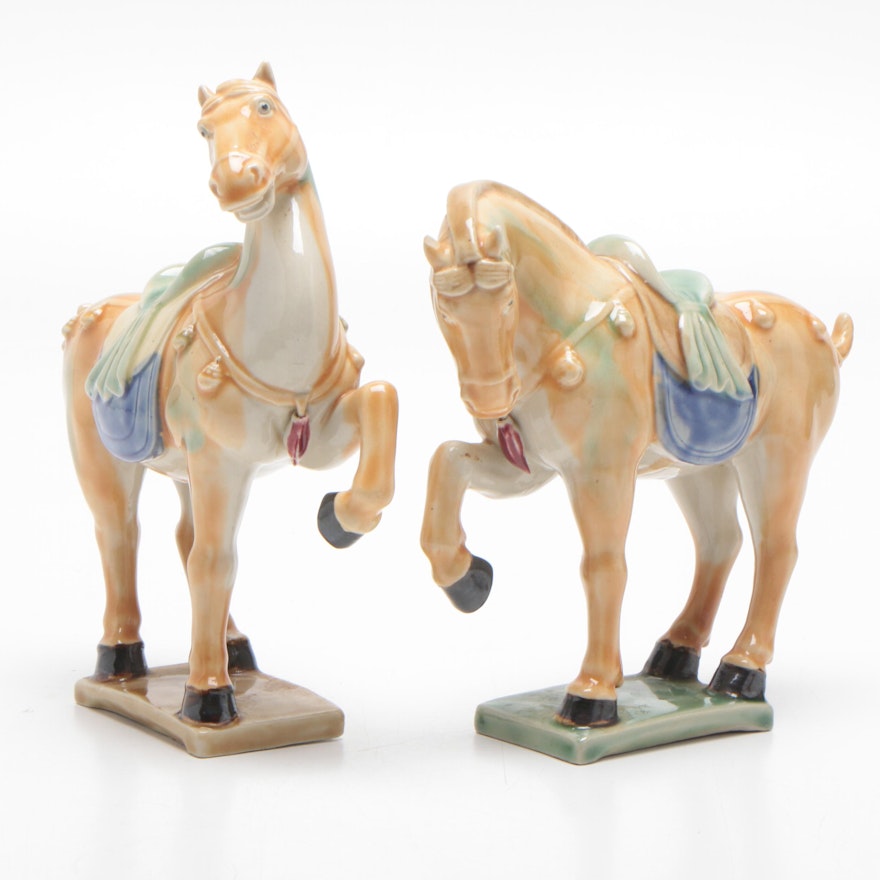 Chinese Tang Style Glazed Ceramic Horse Figurines