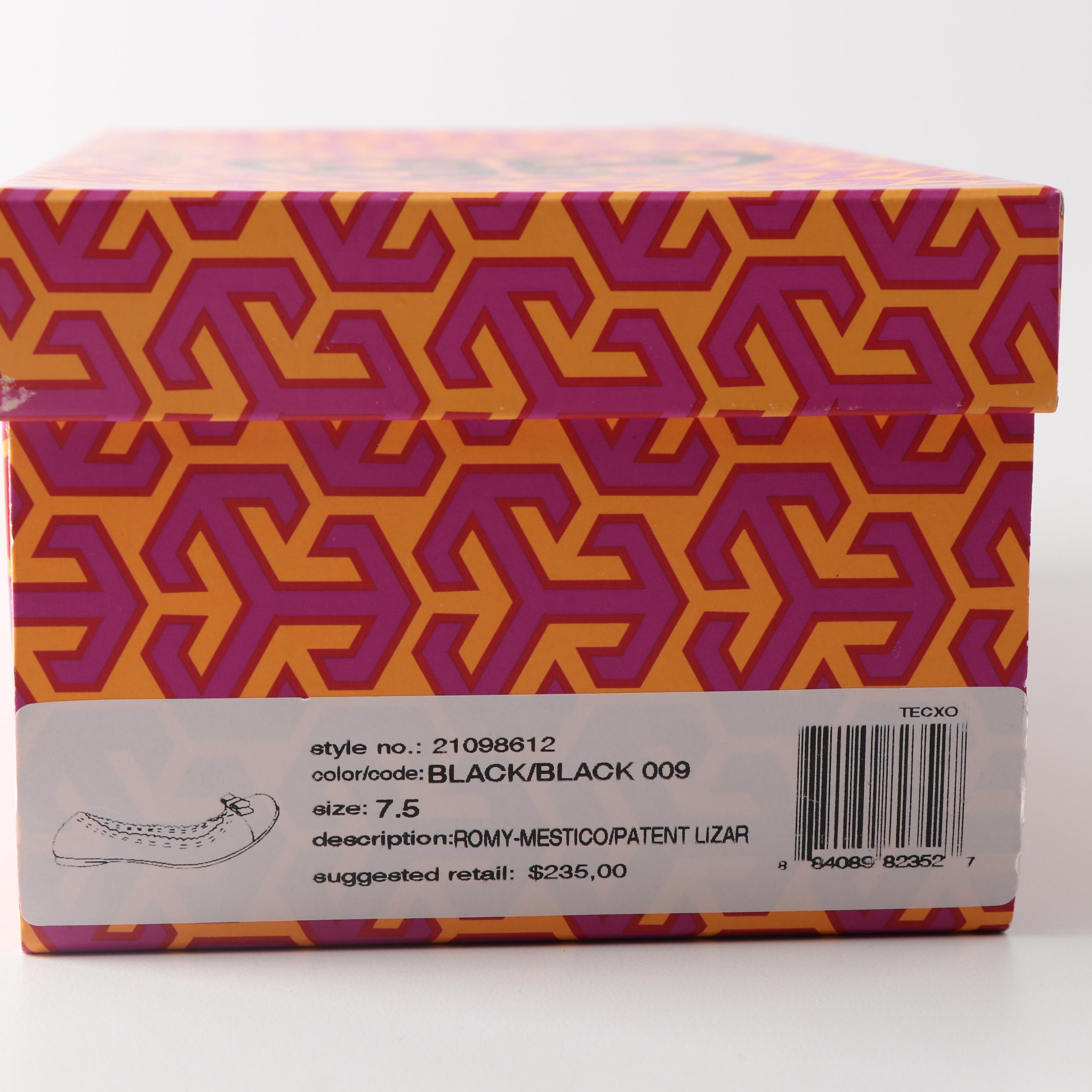 Tory Burch Romy Black Leather Ballet Flats Brown Pebbled Leather Driving Shoes