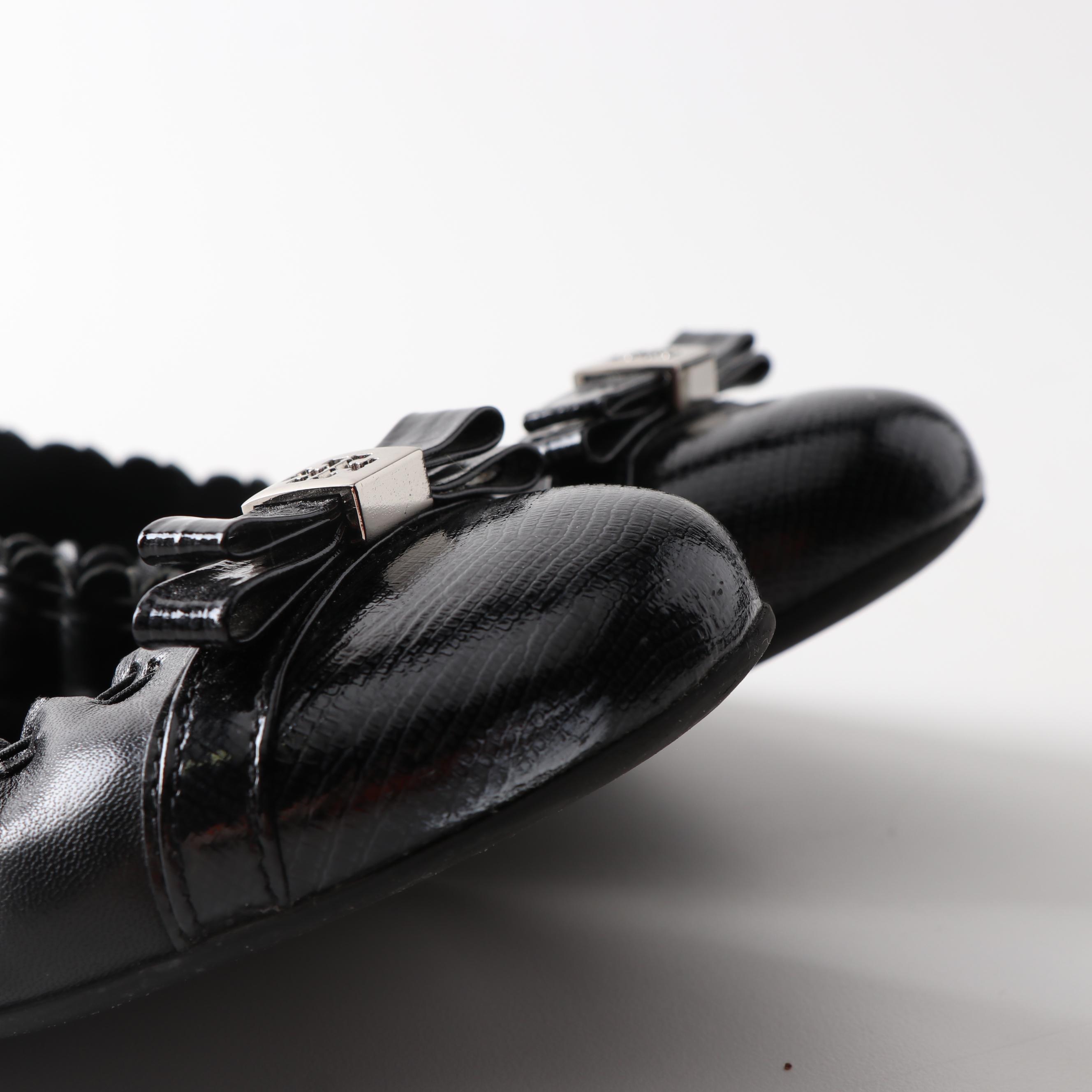 Tory Burch Romy Black Leather Ballet Flats Brown Pebbled Leather Driving Shoes