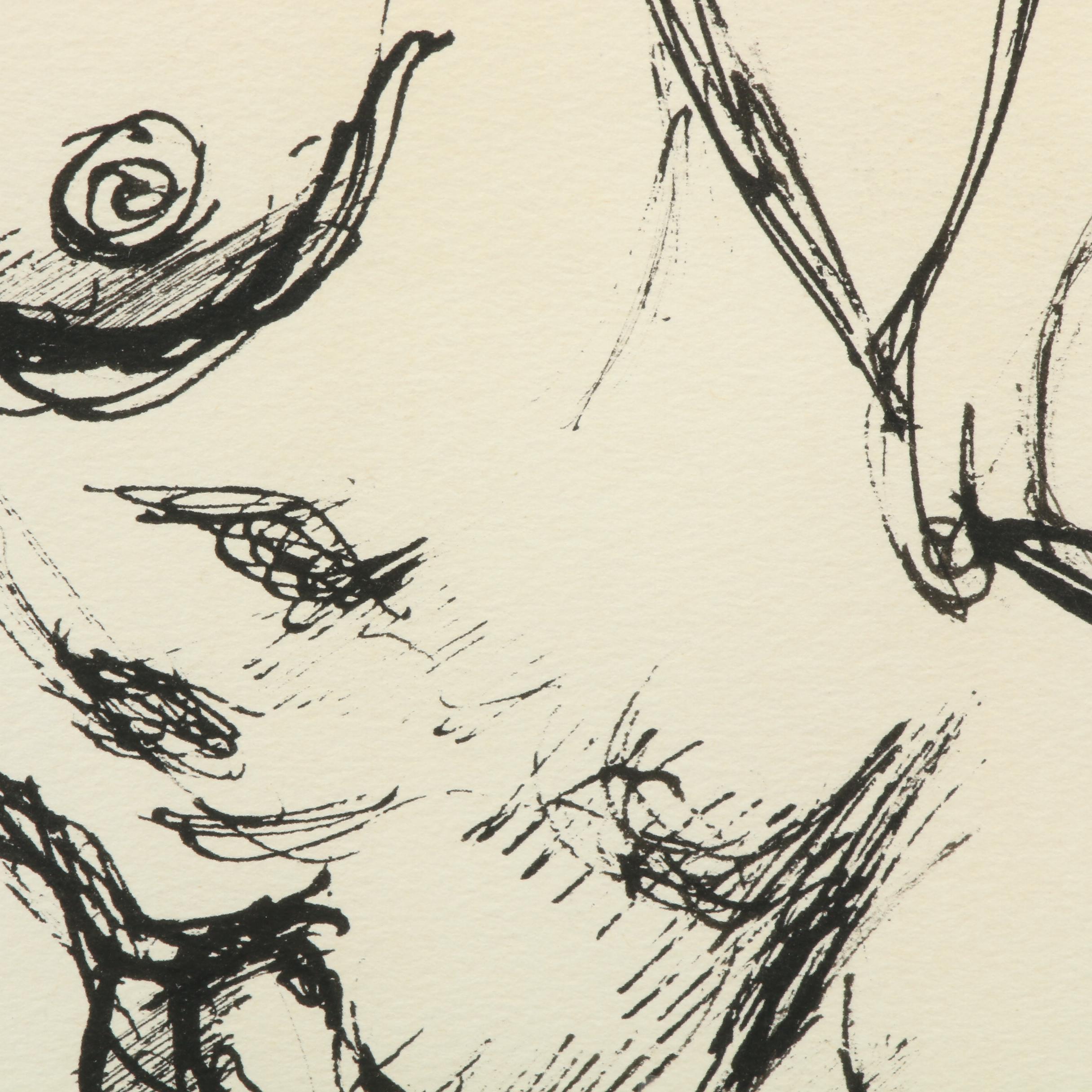 Irving Amen Figural Ink Drawing of Female Nude