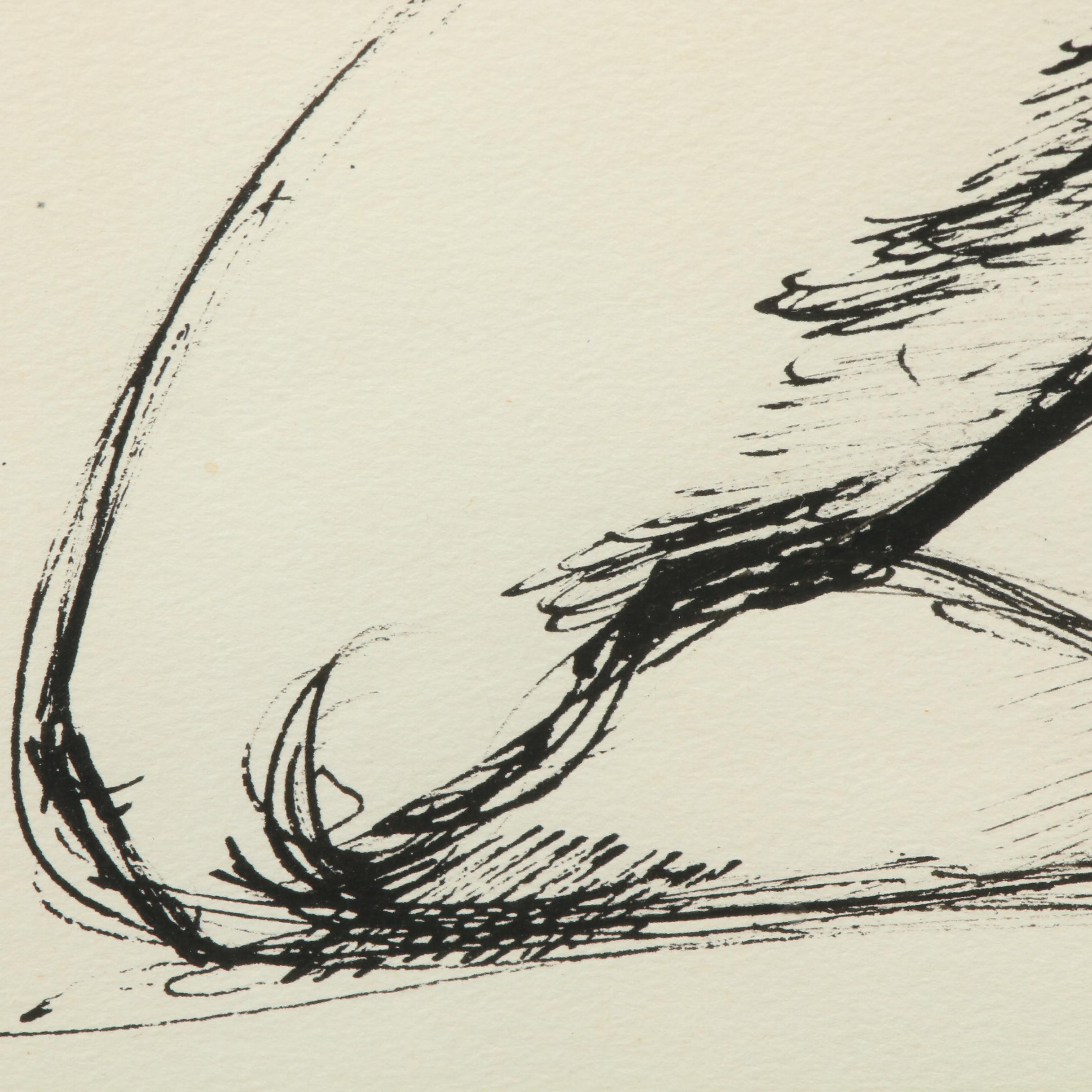 Irving Amen Figural Ink Drawing of Female Nude