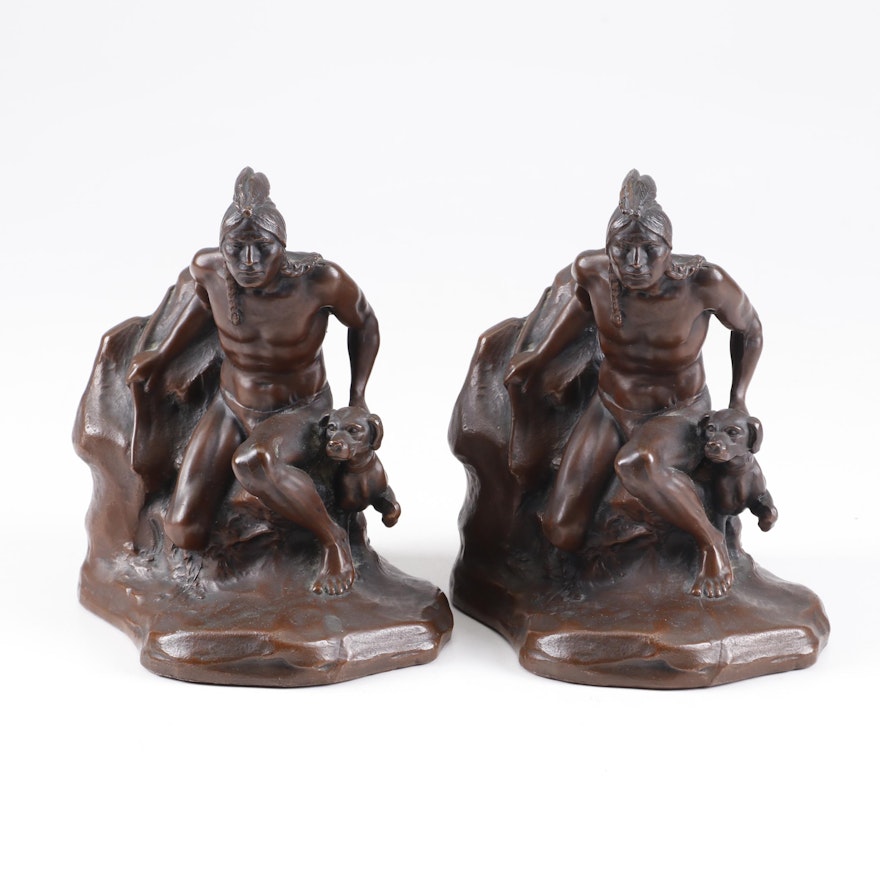 Jennings Brothers after C. Veith Cast Bronze Bookends, Early 20th Century