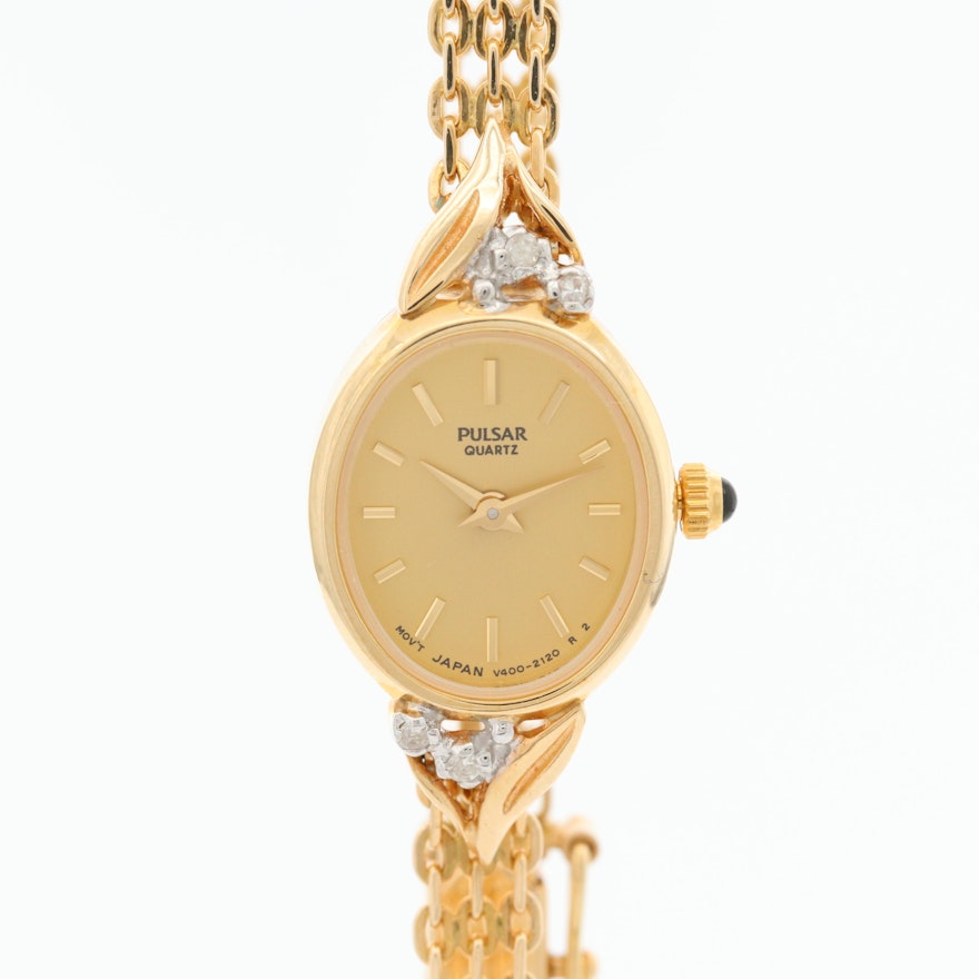 Pulsar 14K Yellow Gold and Diamonds Quartz Wristwatch