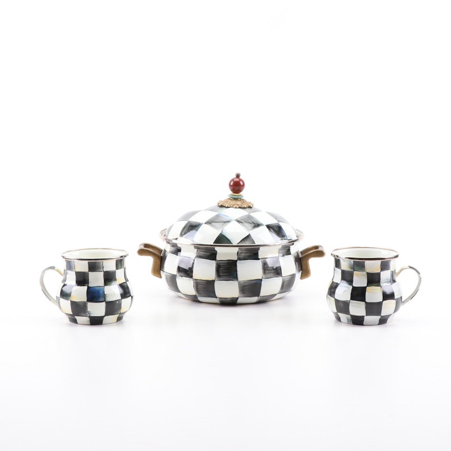 MacKenzie-Childs "Courtly Check" Enameled Steel Tureen and Mugs
