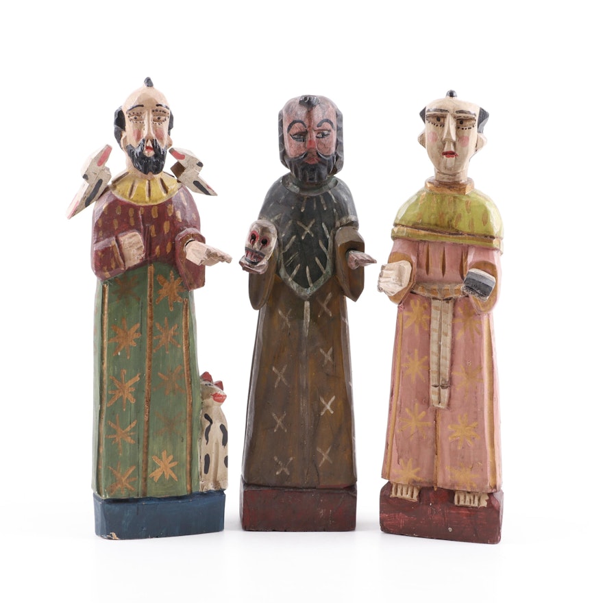 Hand Carved and Painted Wood Saint Figurines