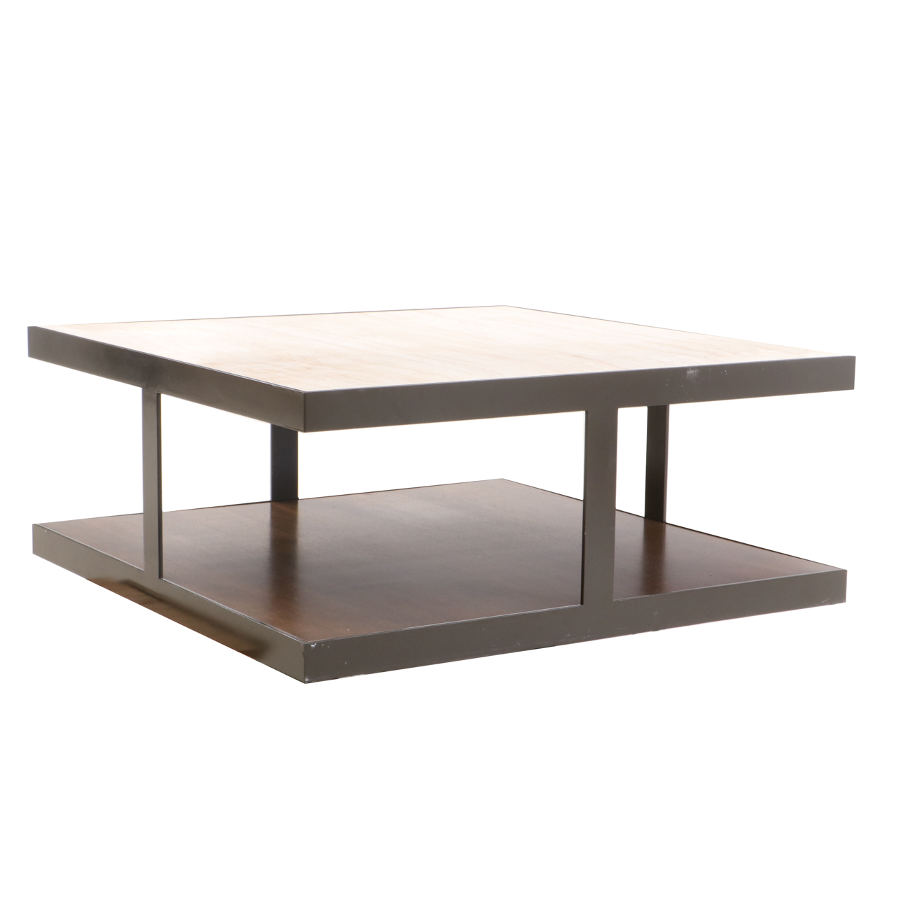 Calvin Klein Metal, Travertine and Mahogany Modernist Coffee Table, Contemporary