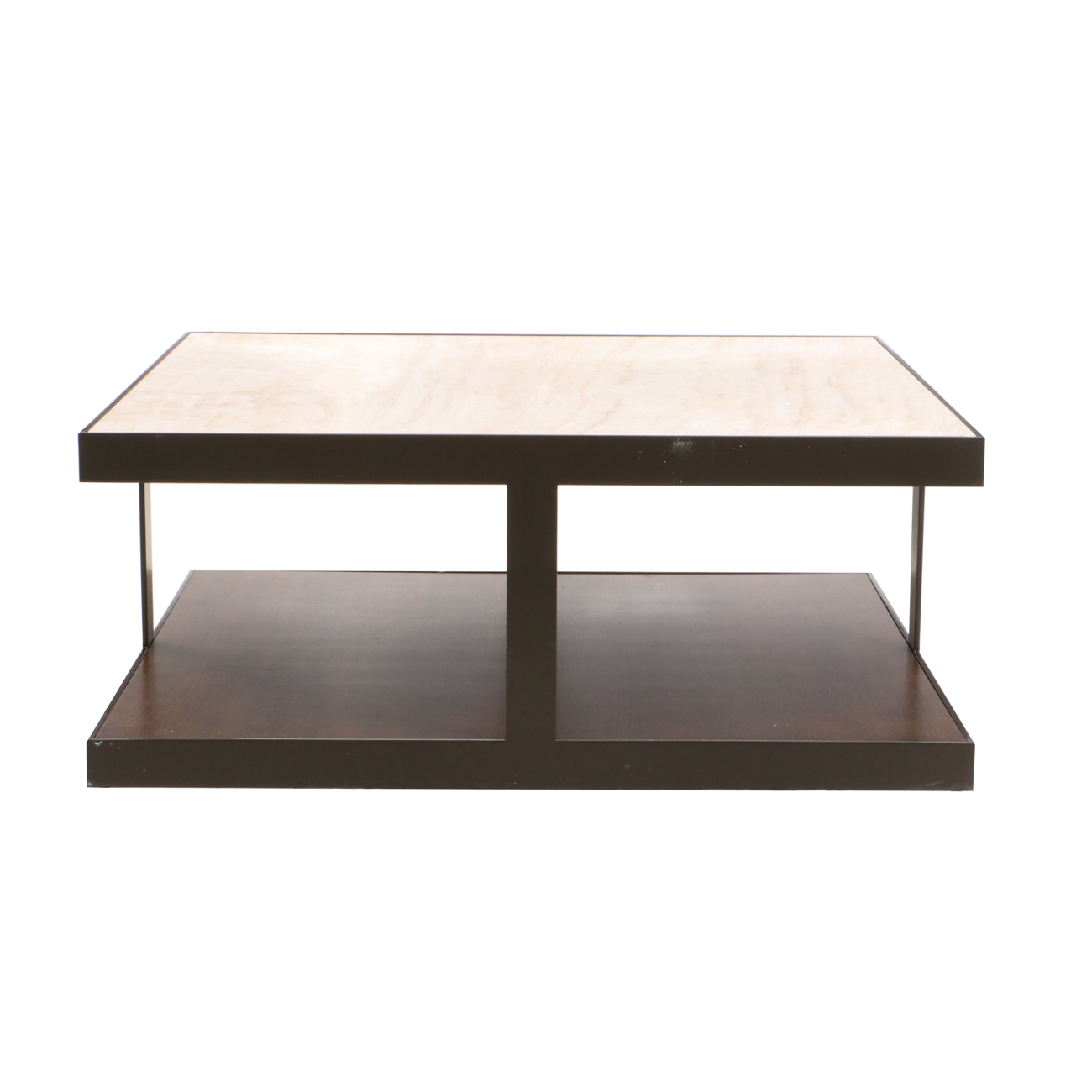 Calvin Klein Metal, Travertine and Mahogany Modernist Coffee Table, Contemporary
