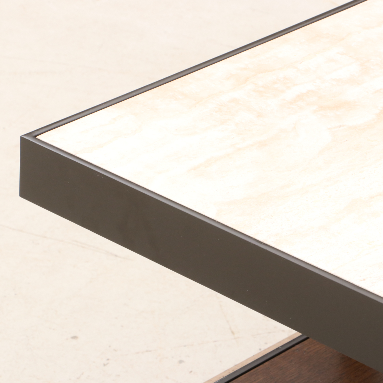 Calvin Klein Metal, Travertine and Mahogany Modernist Coffee Table, Contemporary