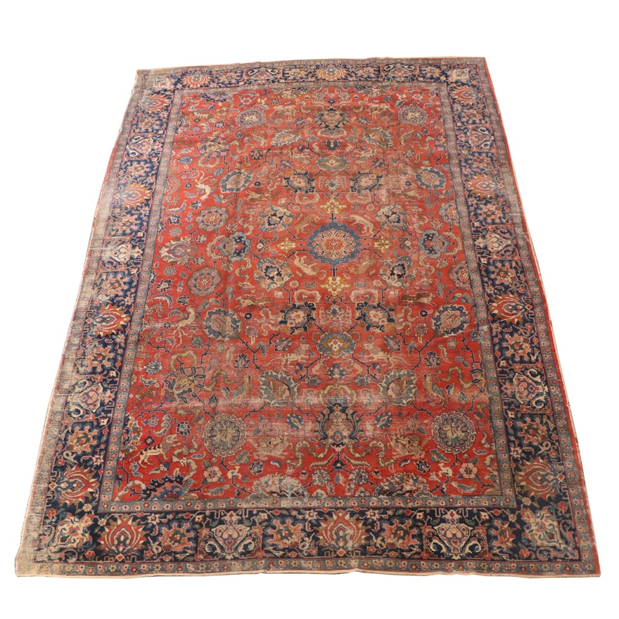 Hand-Knotted Persian Tabriz Pictorial Wool Room Sized Rug
