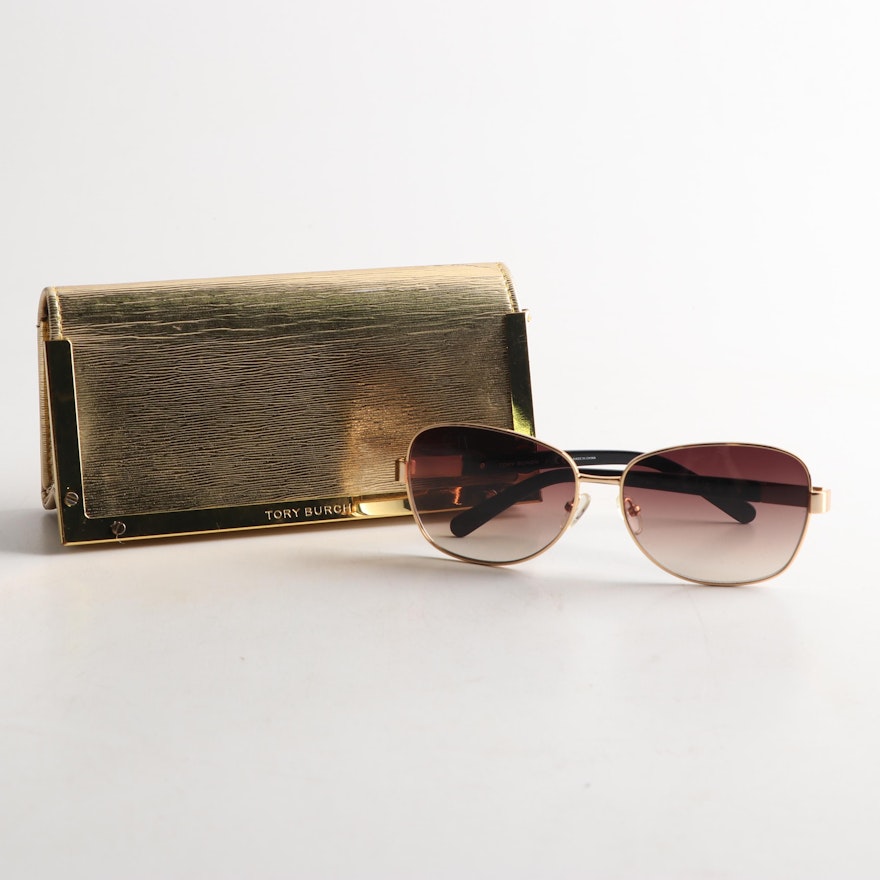 Tory Burch TY6011 Sunglasses and Gold Metallic Clutch