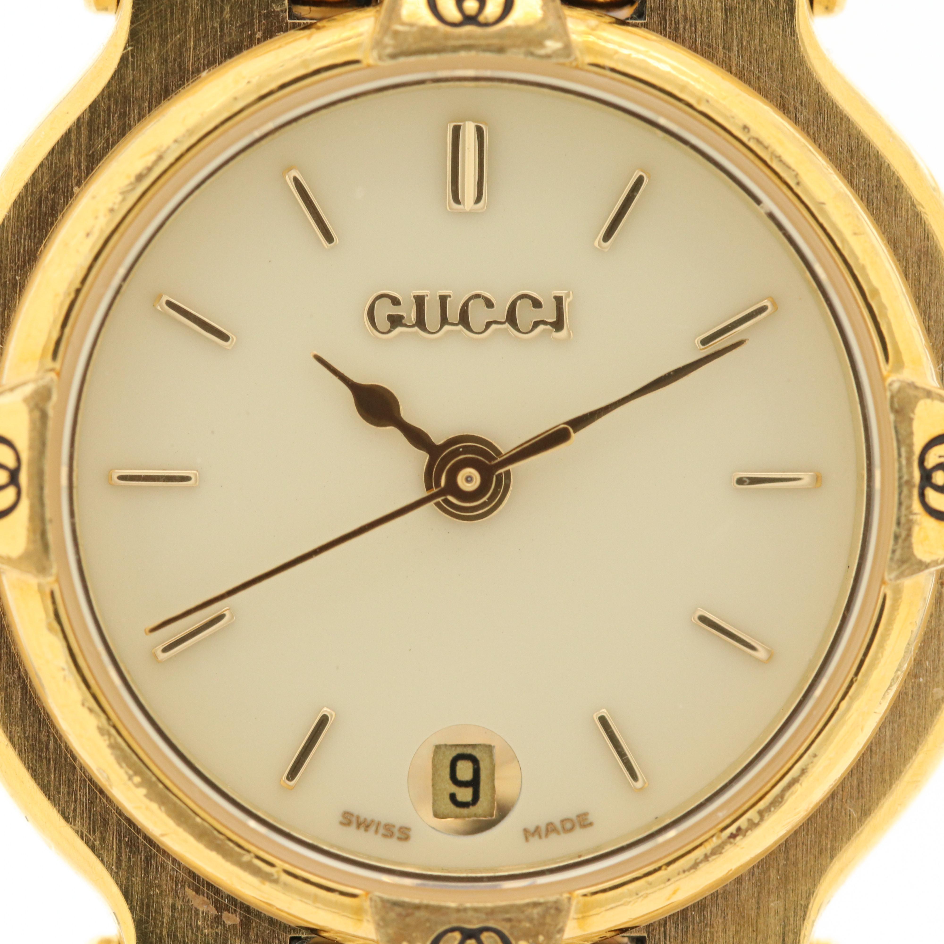 Gucci Gold Tone Stainless Steel Quartz Watch With Date