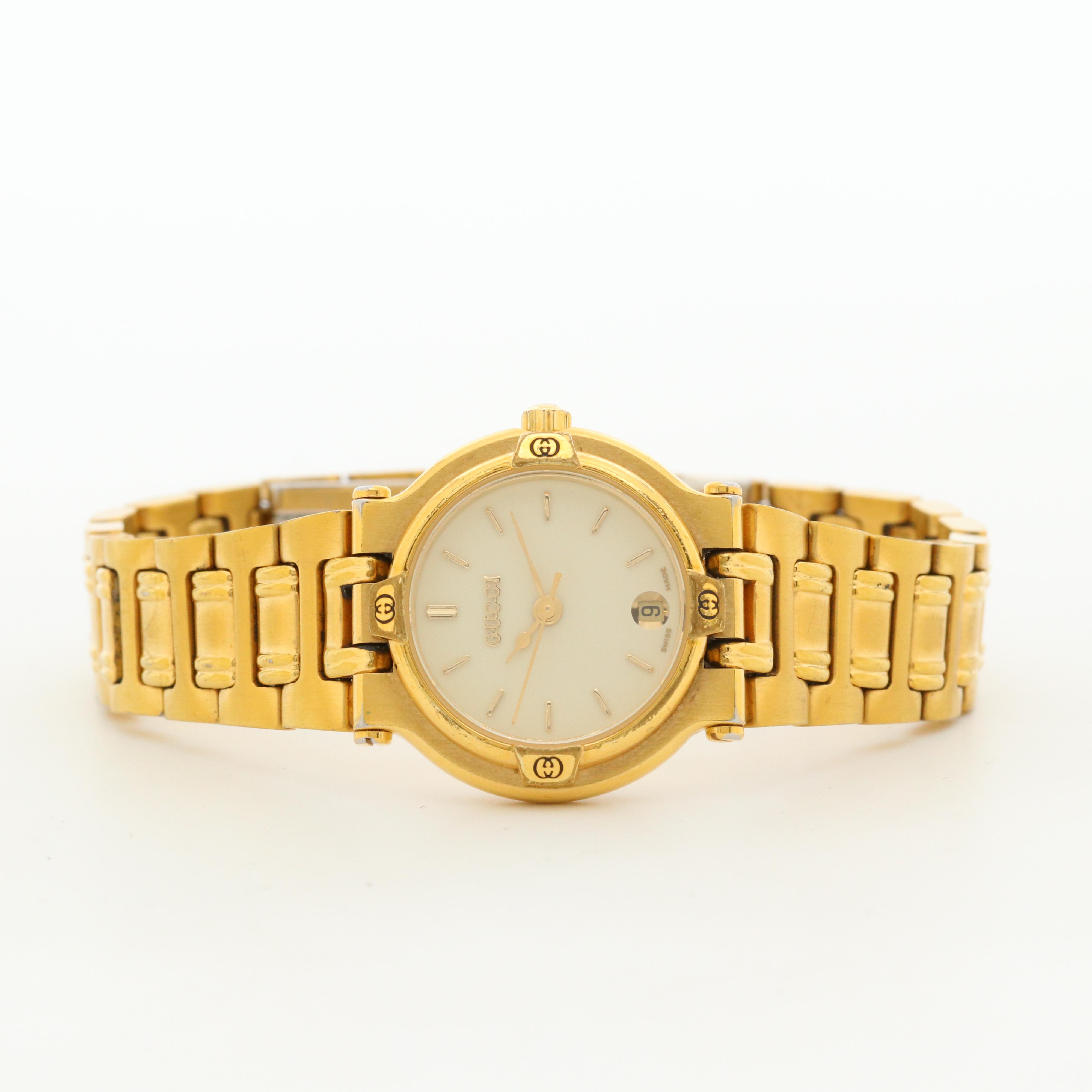 Gucci Gold Tone Stainless Steel Quartz Watch With Date
