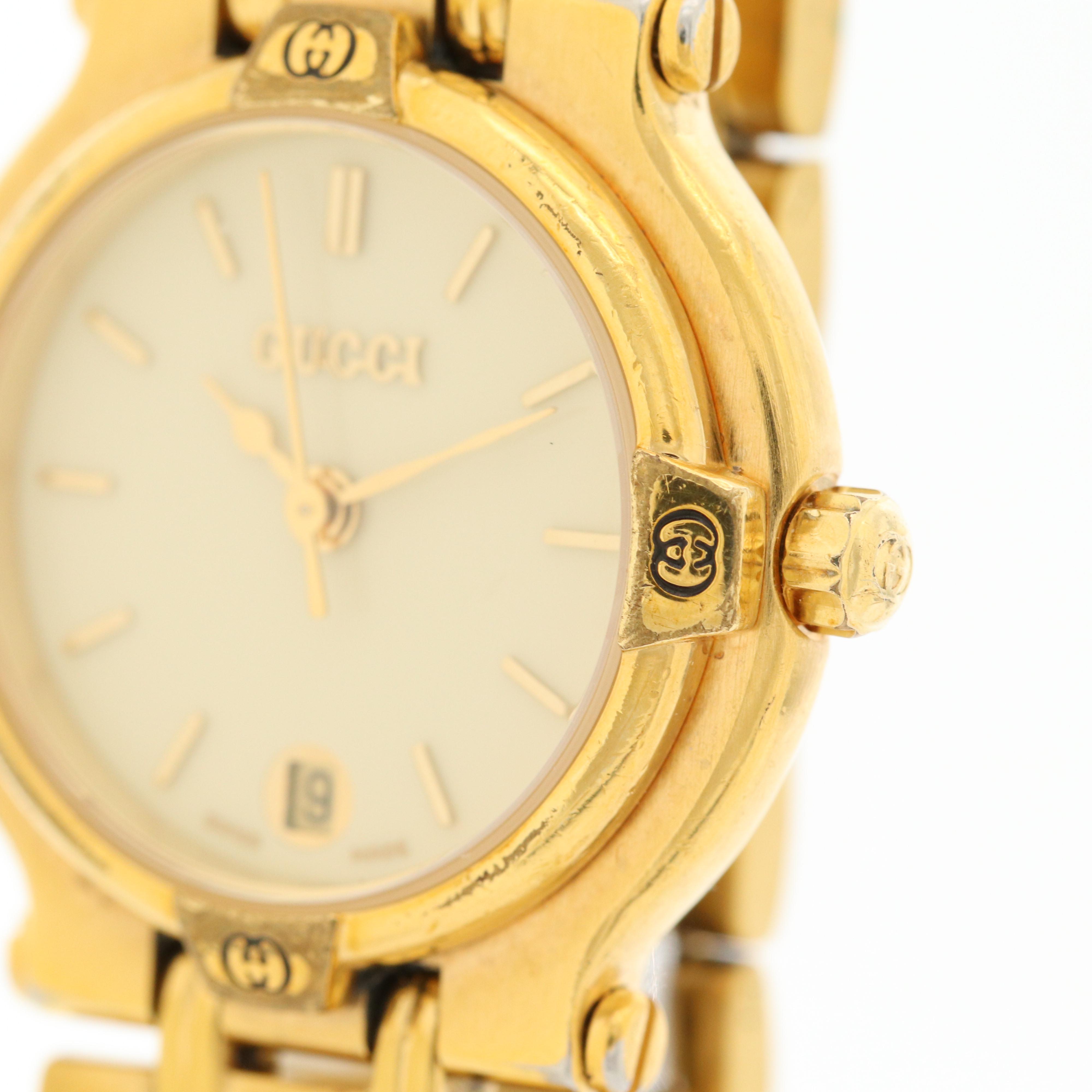 Gucci Gold Tone Stainless Steel Quartz Watch With Date