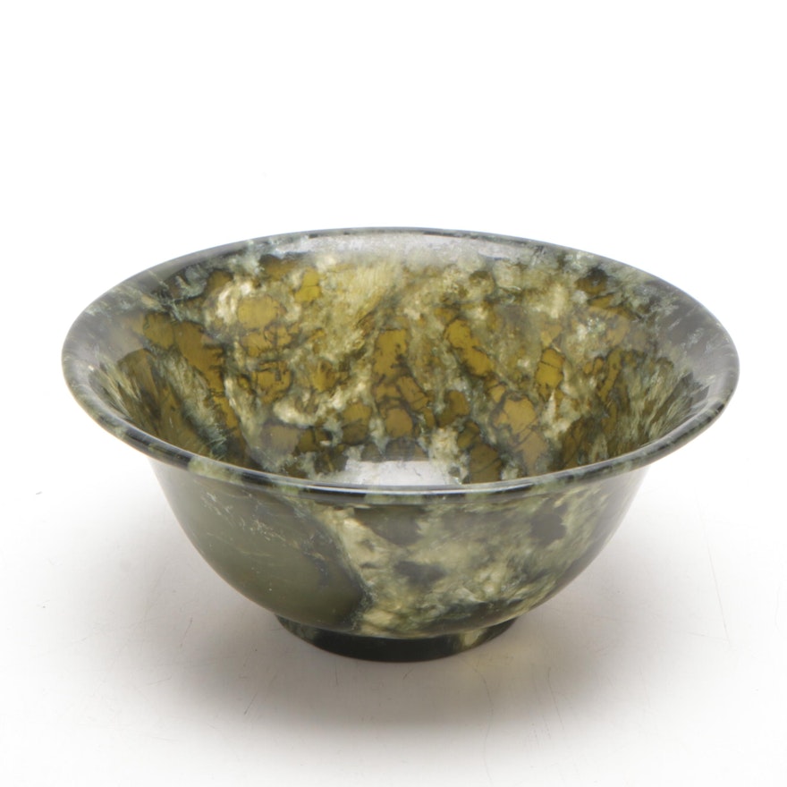 Chinese Spinach Nephrite Jade Stone Bowl