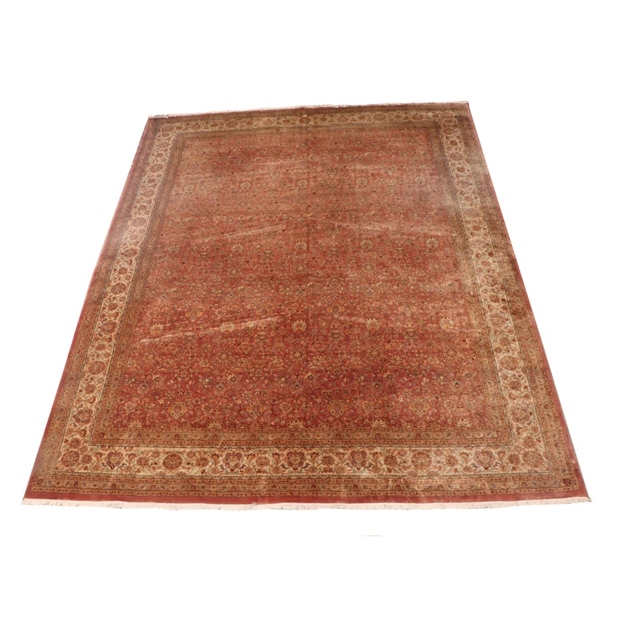 Hand-Knotted Pakistani Kashan Style Wool Room Sized Rug