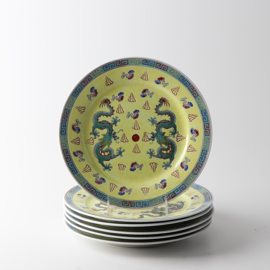 Chinese Dragon Motif Ceramic Dinner Plates