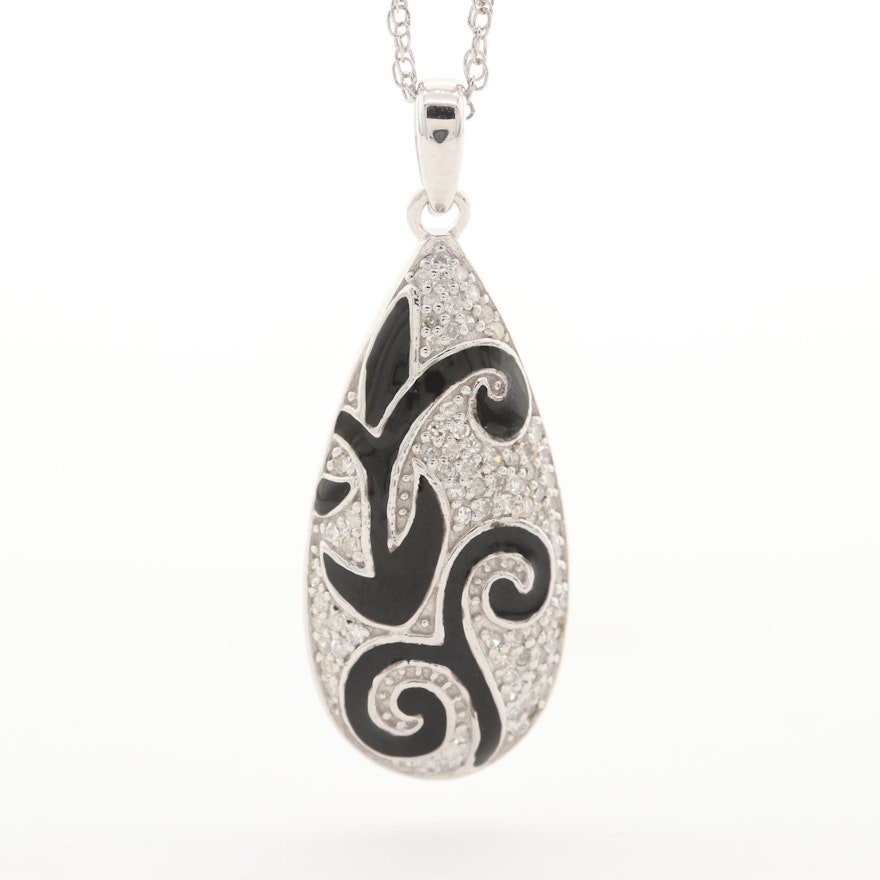 Sterling Silver Diamond and Enamel Necklace