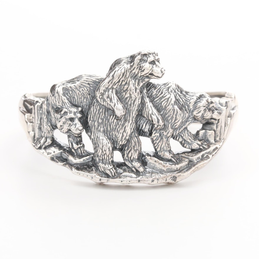 Kabana Sterling Silver Three Bears Cuff Bracelet