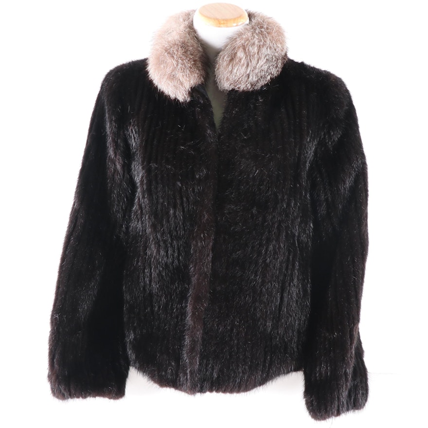 Corded Ranch Mink Fur and Leather Jacket with Fox Fur Collar