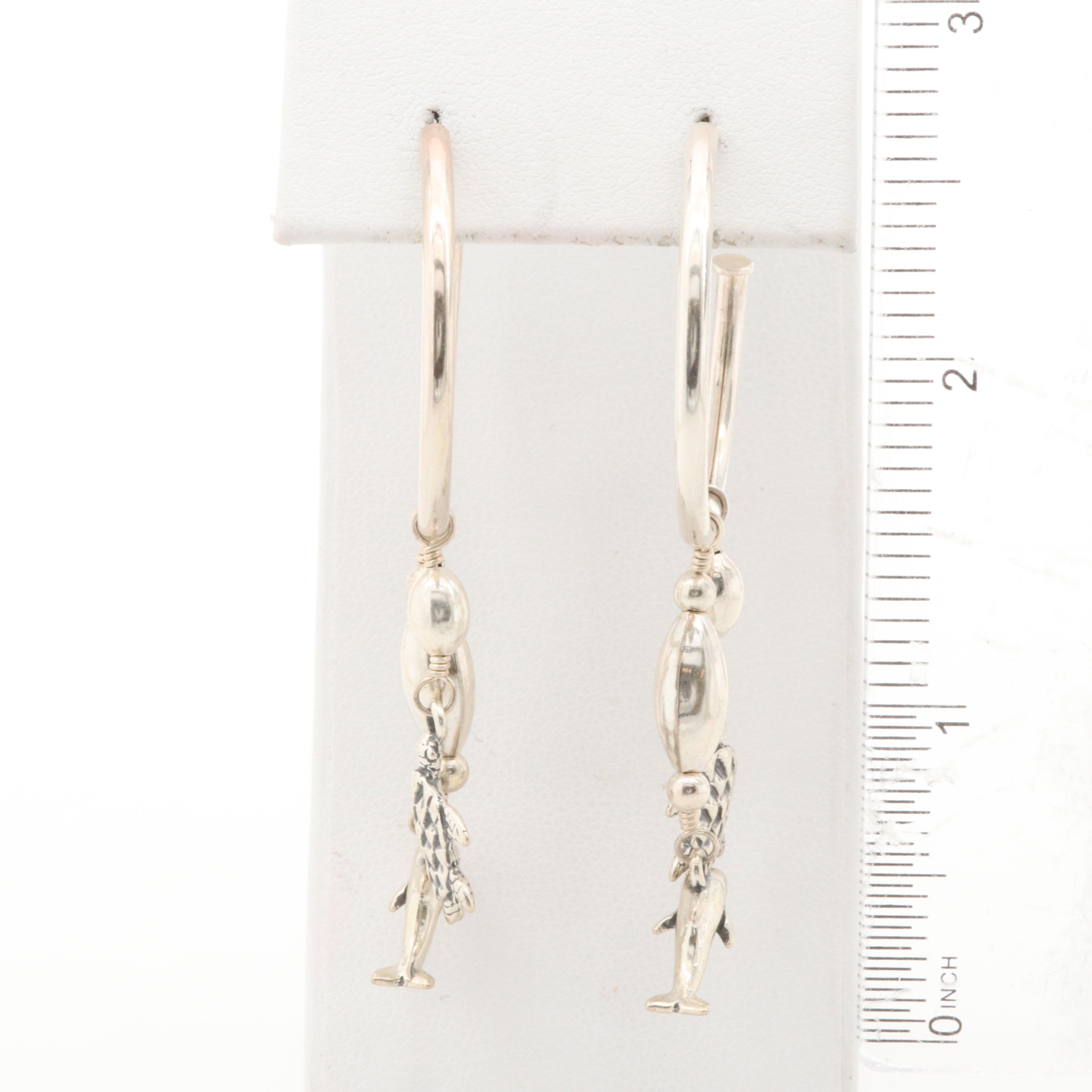Kabana Sterling Silver Hoop Earrings with Dolphin and Turtle Dangles
