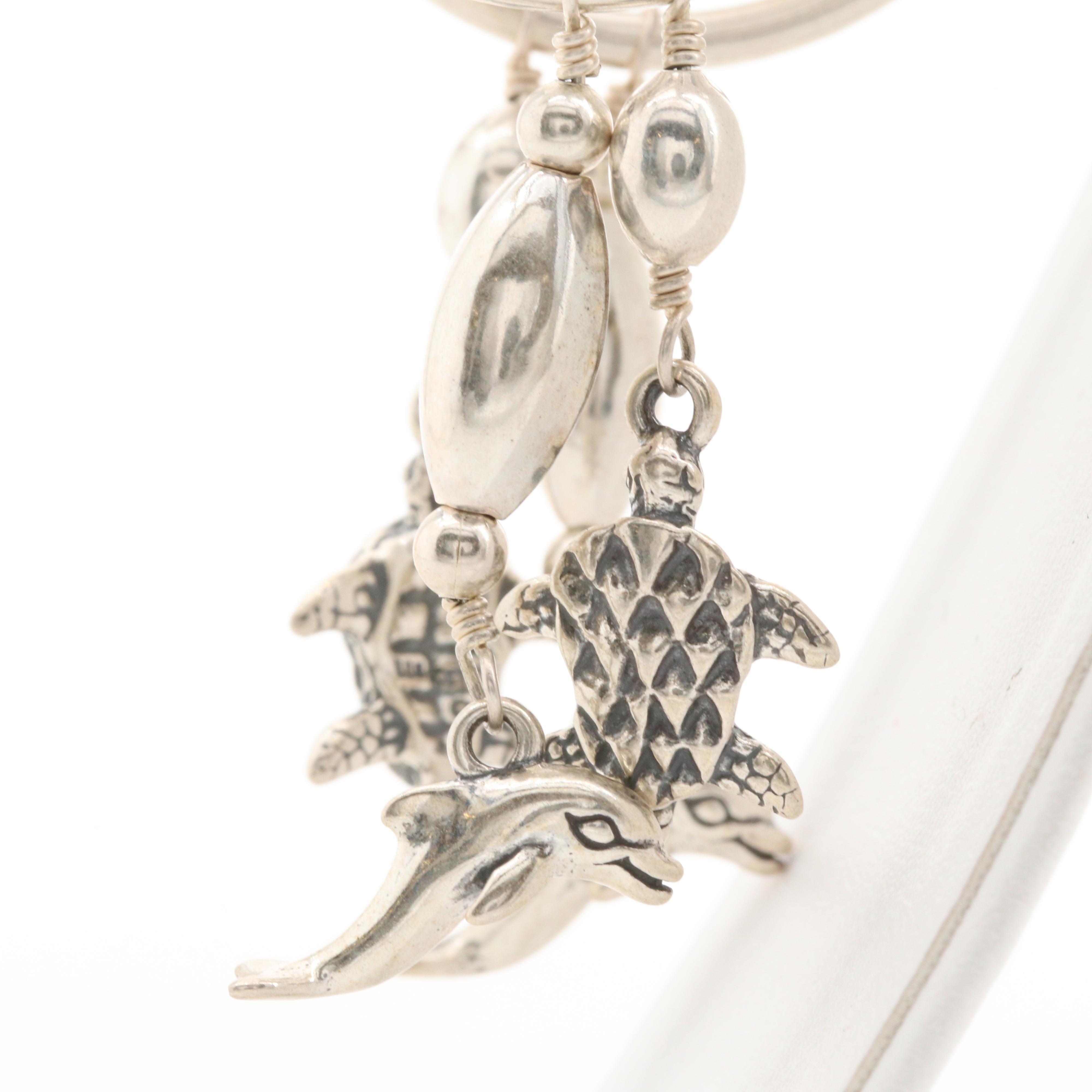 Kabana Sterling Silver Hoop Earrings with Dolphin and Turtle Dangles