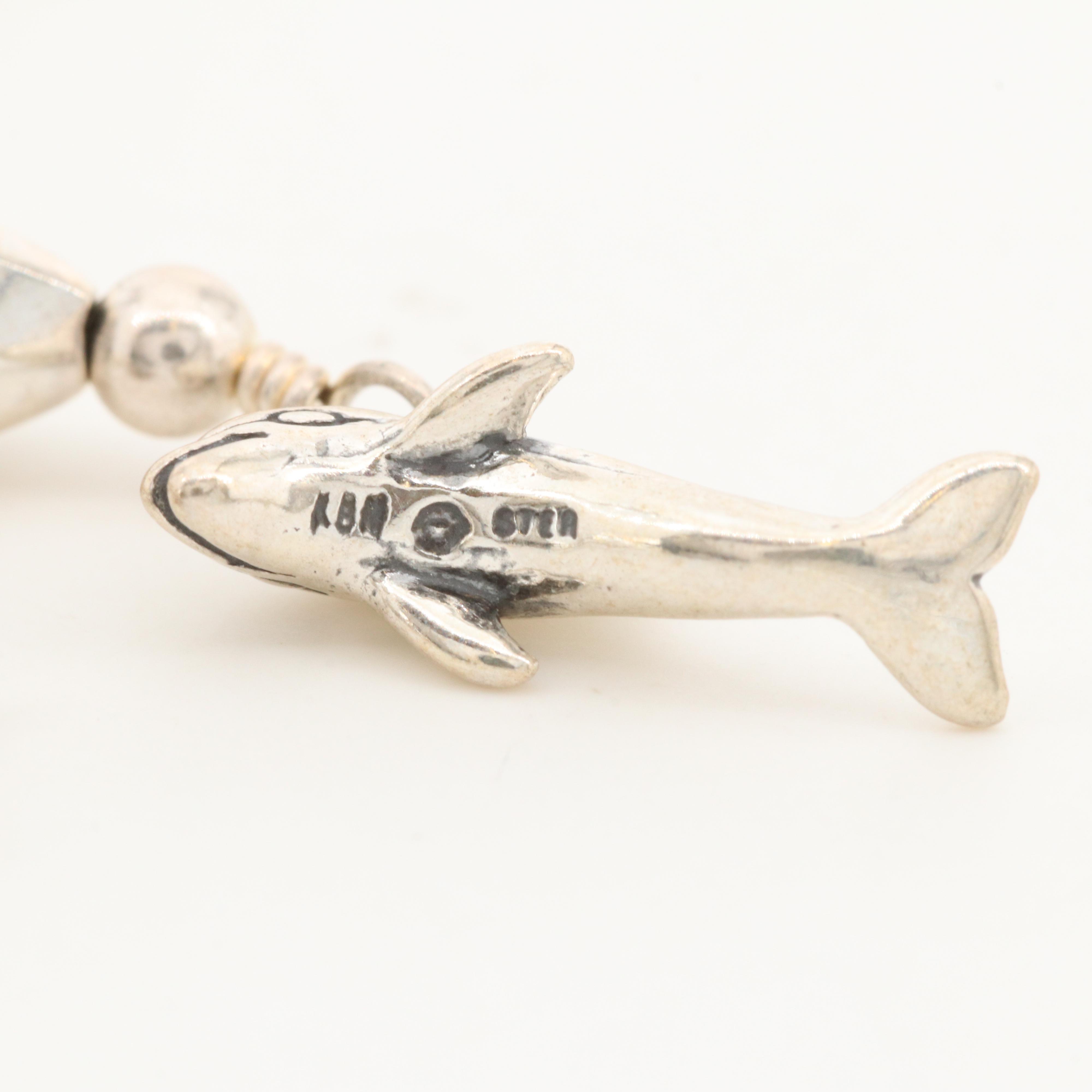 Kabana Sterling Silver Hoop Earrings with Dolphin and Turtle Dangles