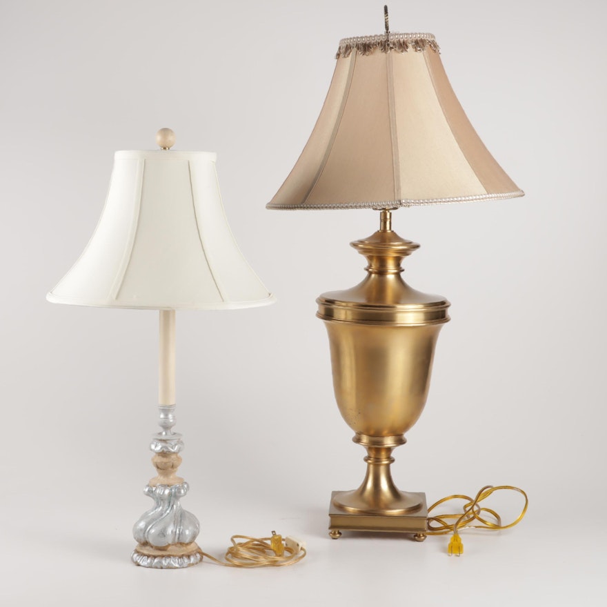 Brass Urn and Plaster Candlestick Style Table Lamps