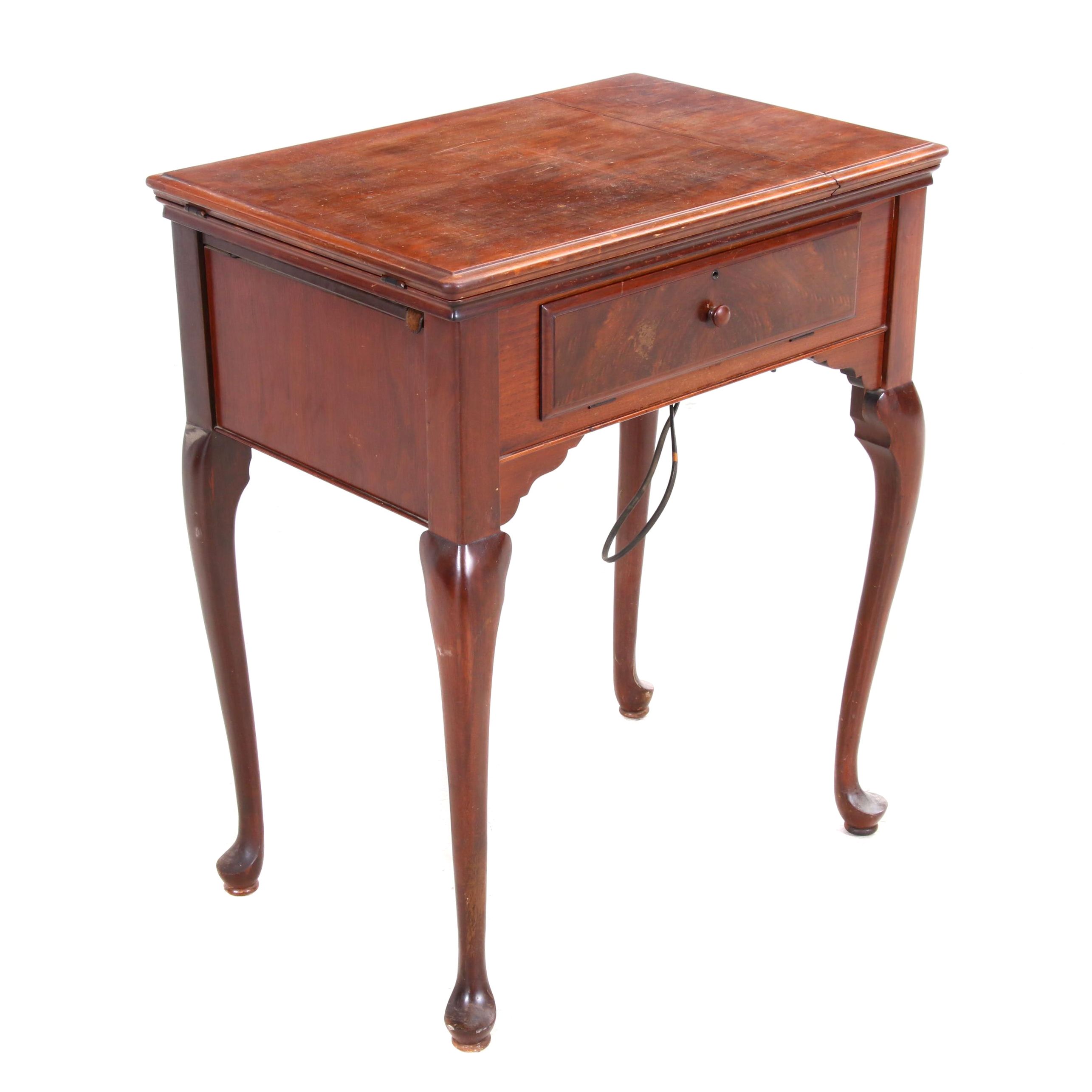 Vintage Singer Sewing Machine in Walnut Queen Anne Style Cabinet