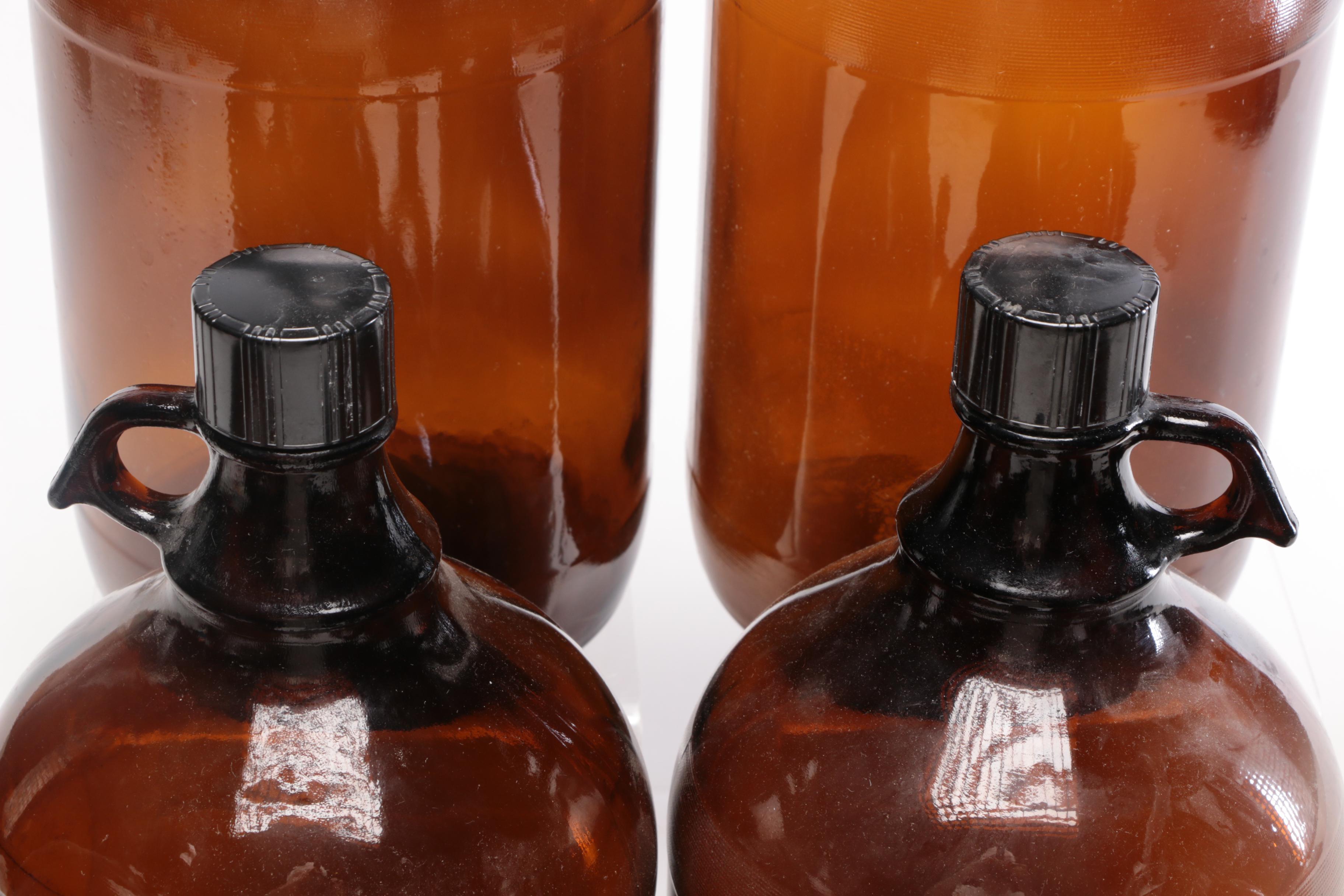 Amber Glass Chemical Bottles with Lids, Late 20th Century