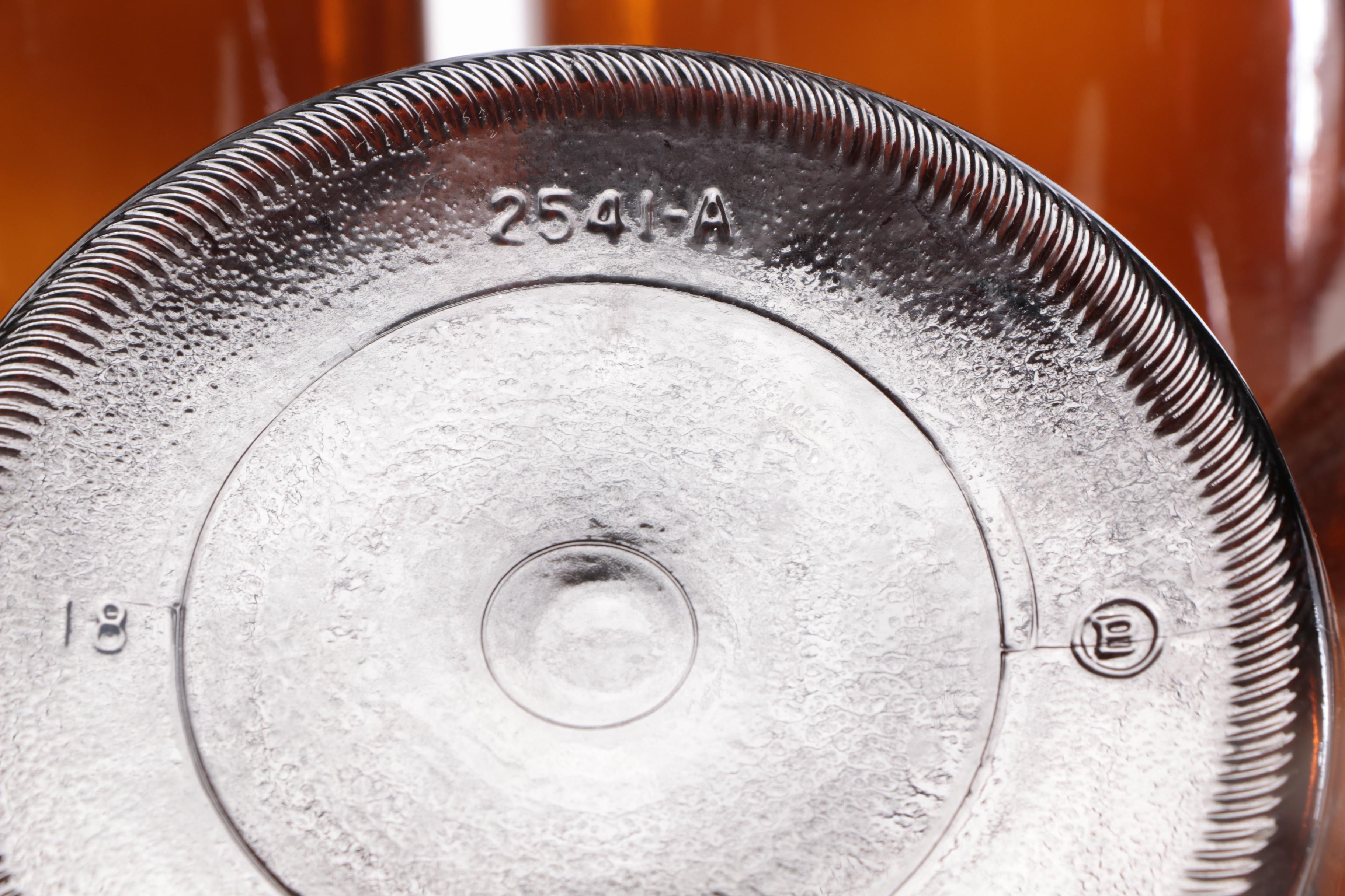 Amber Glass Chemical Bottles with Lids, Late 20th Century