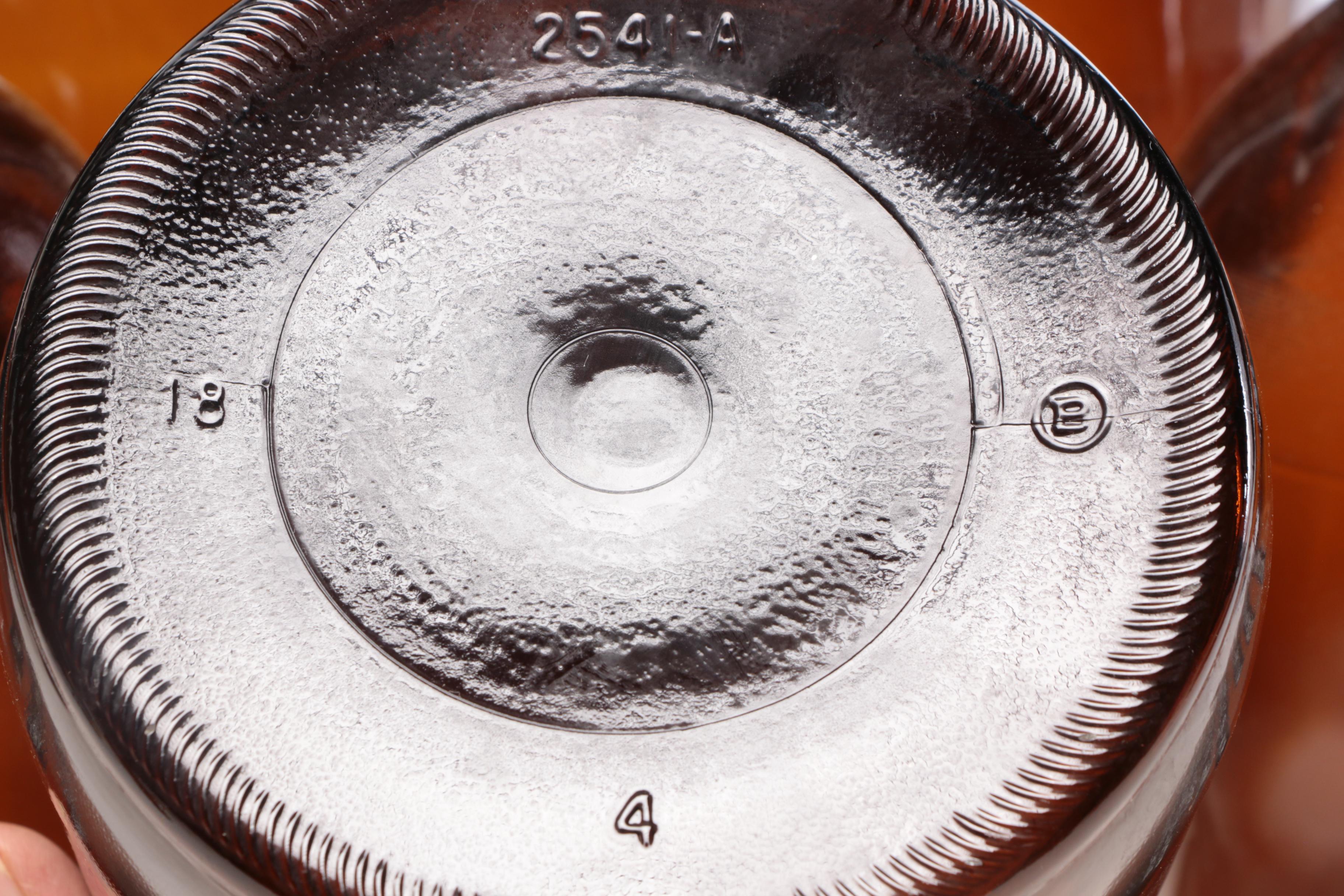 Amber Glass Chemical Bottles with Lids, Late 20th Century