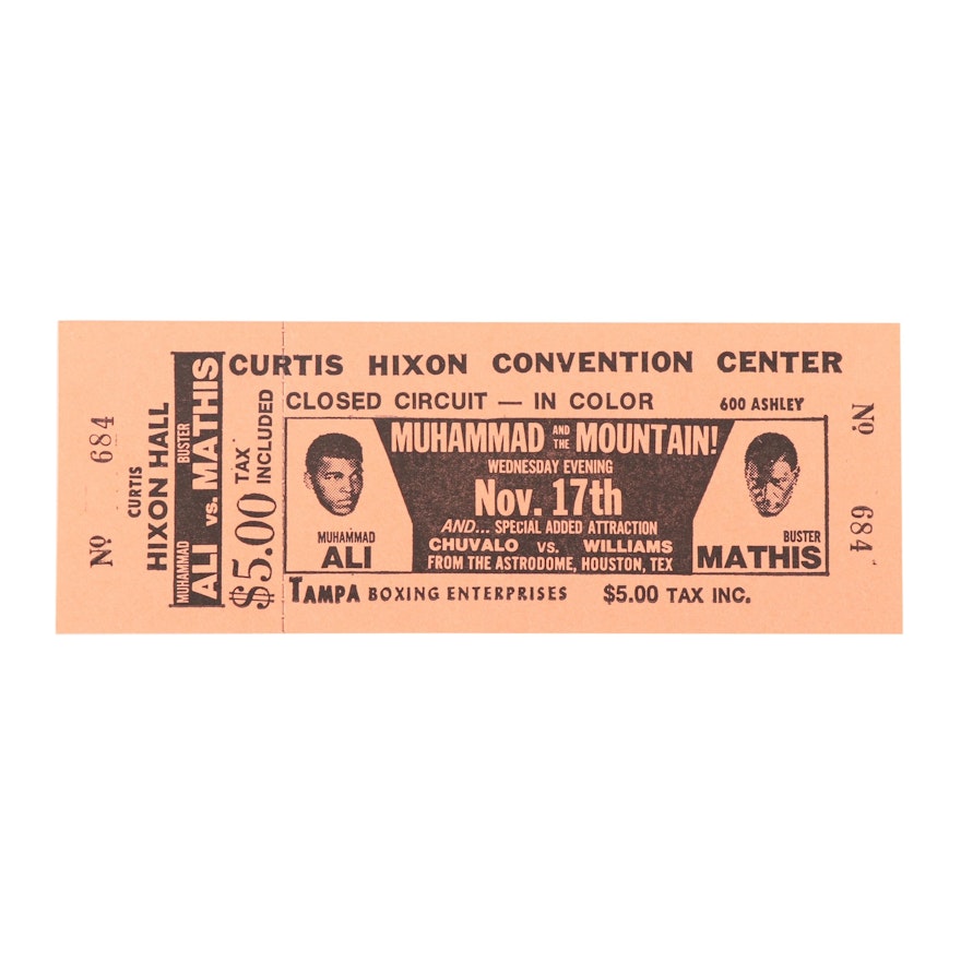 "Muhammad and the Mountain!" Unused Boxing Ticket Stub, 1971