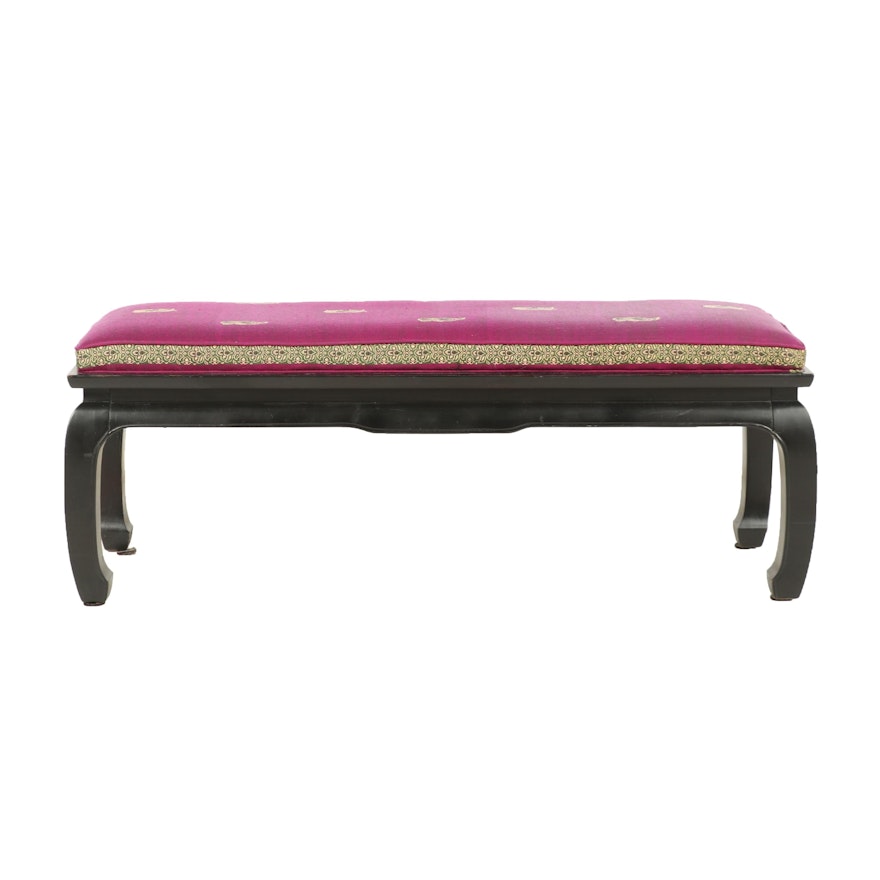Chinese Ebonized Wood Bench with Cushioned Top