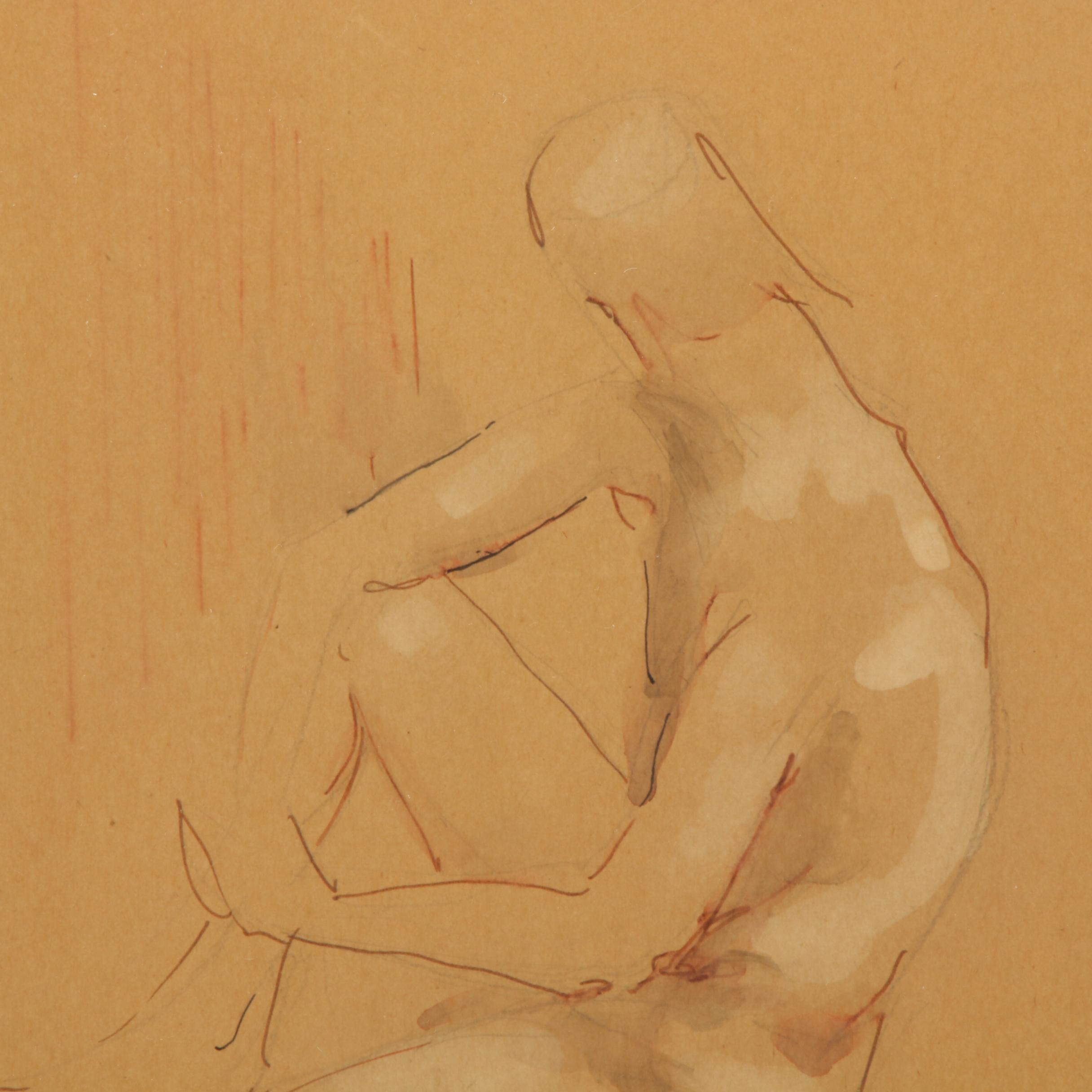 L. R. Butz Figural Conté Crayon Drawing