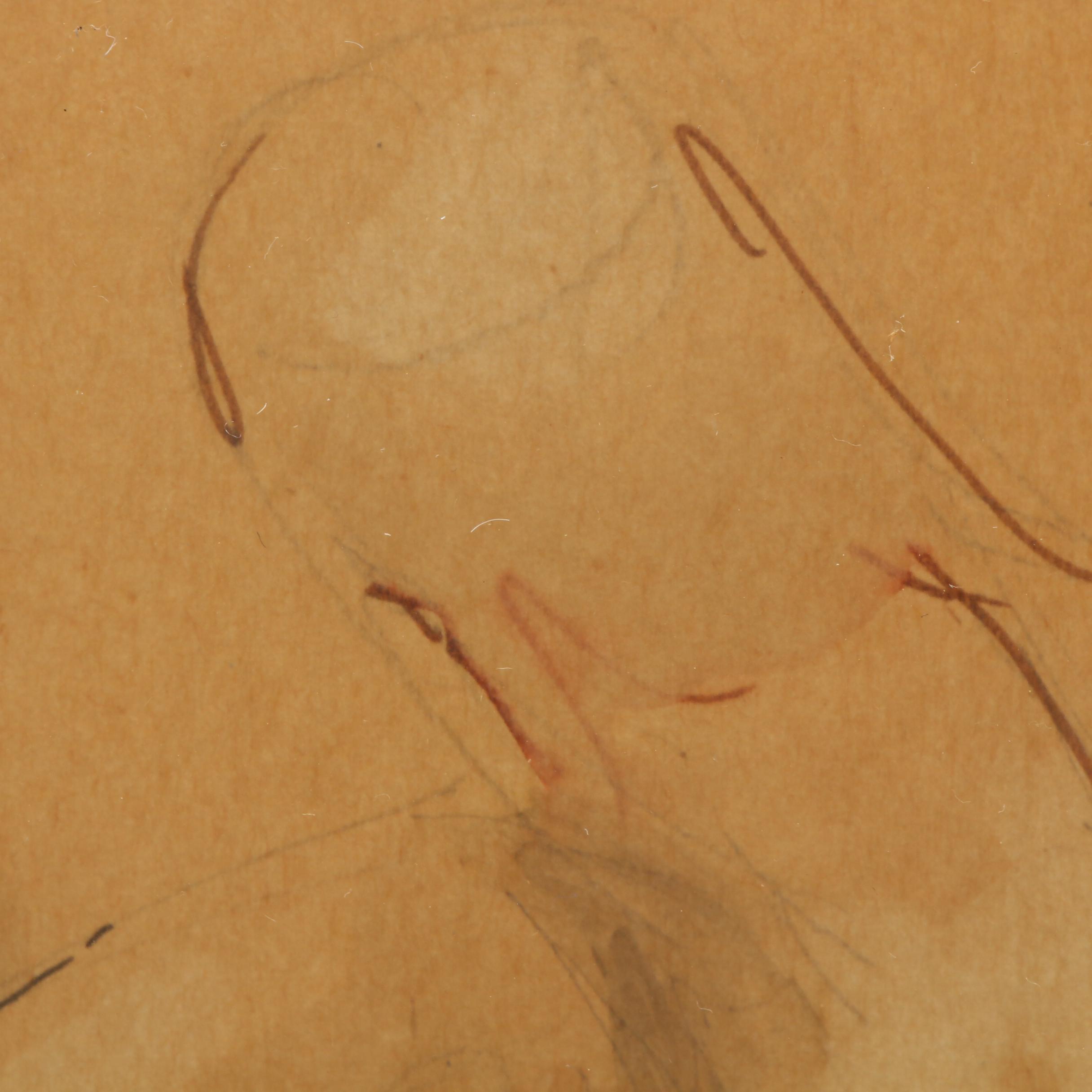 L. R. Butz Figural Conté Crayon Drawing