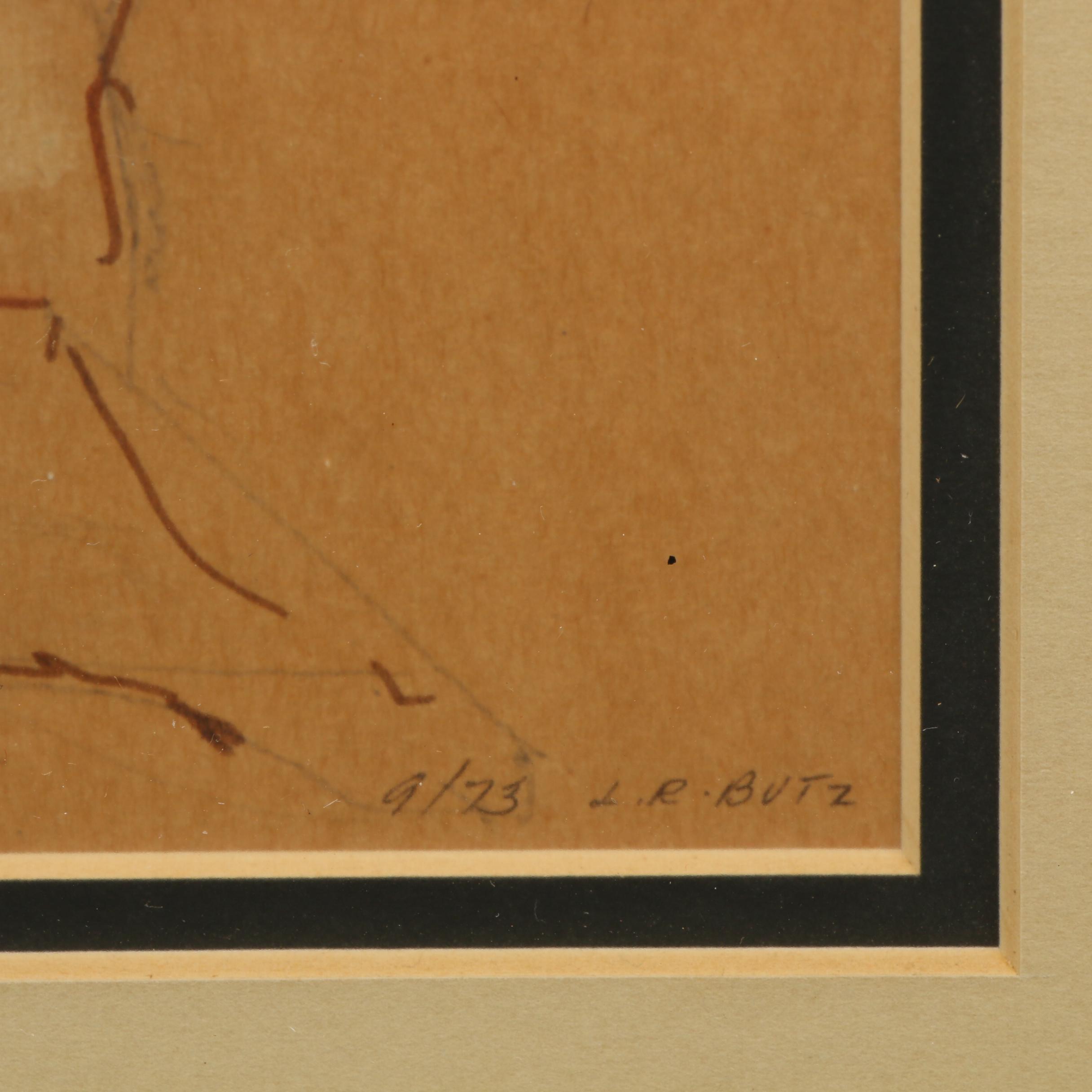 L. R. Butz Figural Conté Crayon Drawing